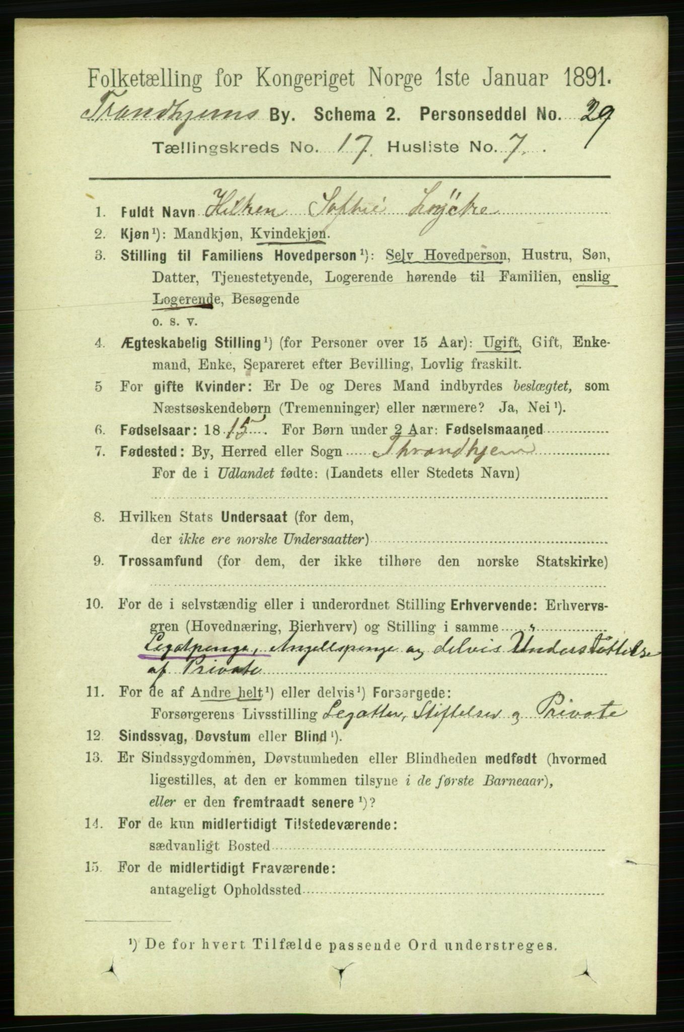 RA, 1891 census for 1601 Trondheim, 1891, p. 13298