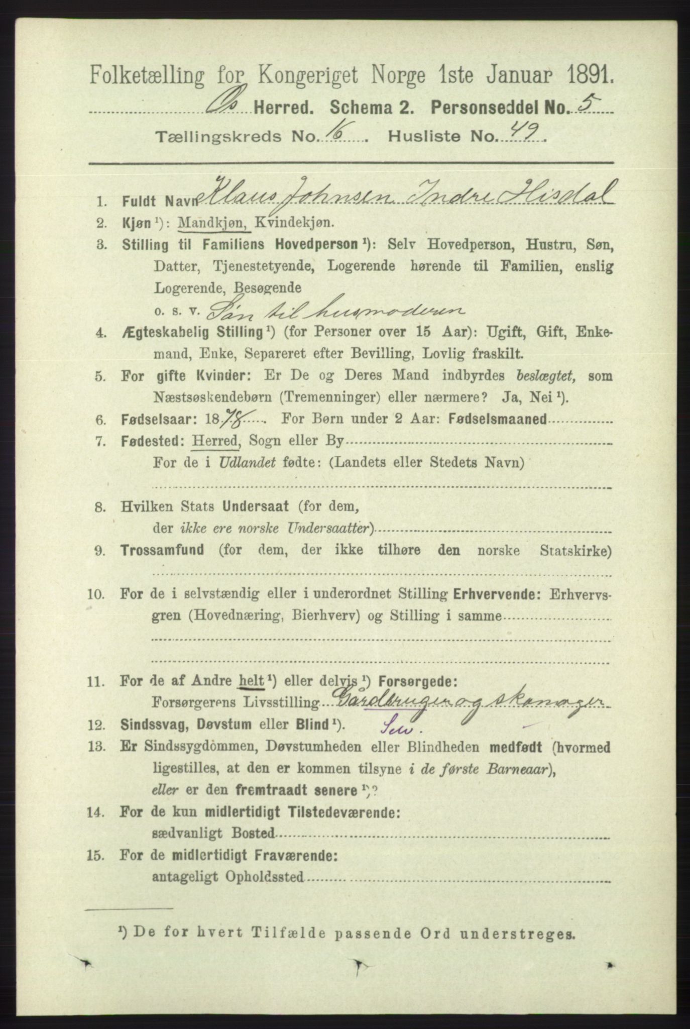 RA, 1891 census for 1243 Os, 1891, p. 3689