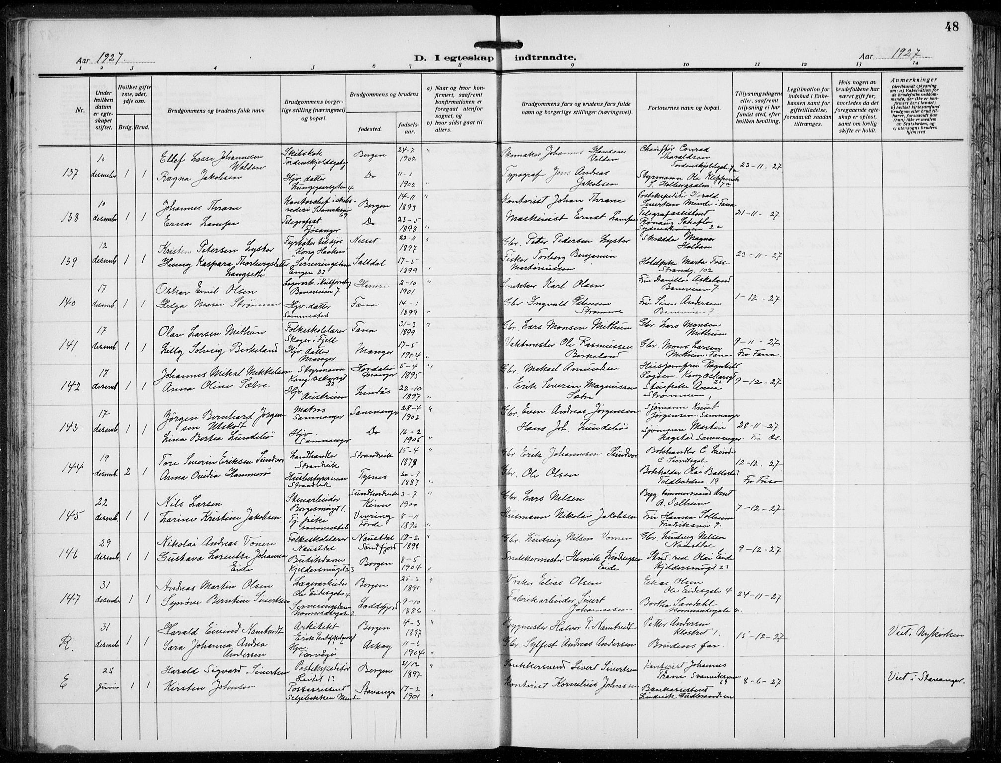 Domkirken sokneprestembete, AV/SAB-A-74801/H/Hab/L0034: Parish register (copy) no. D 6, 1924-1941, p. 48