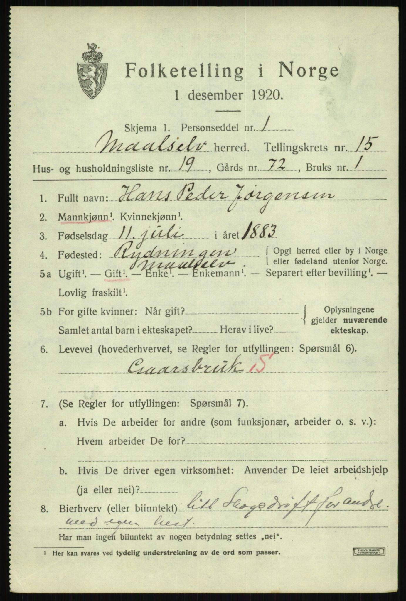 SATØ, 1920 census for Målselv, 1920, p. 7865