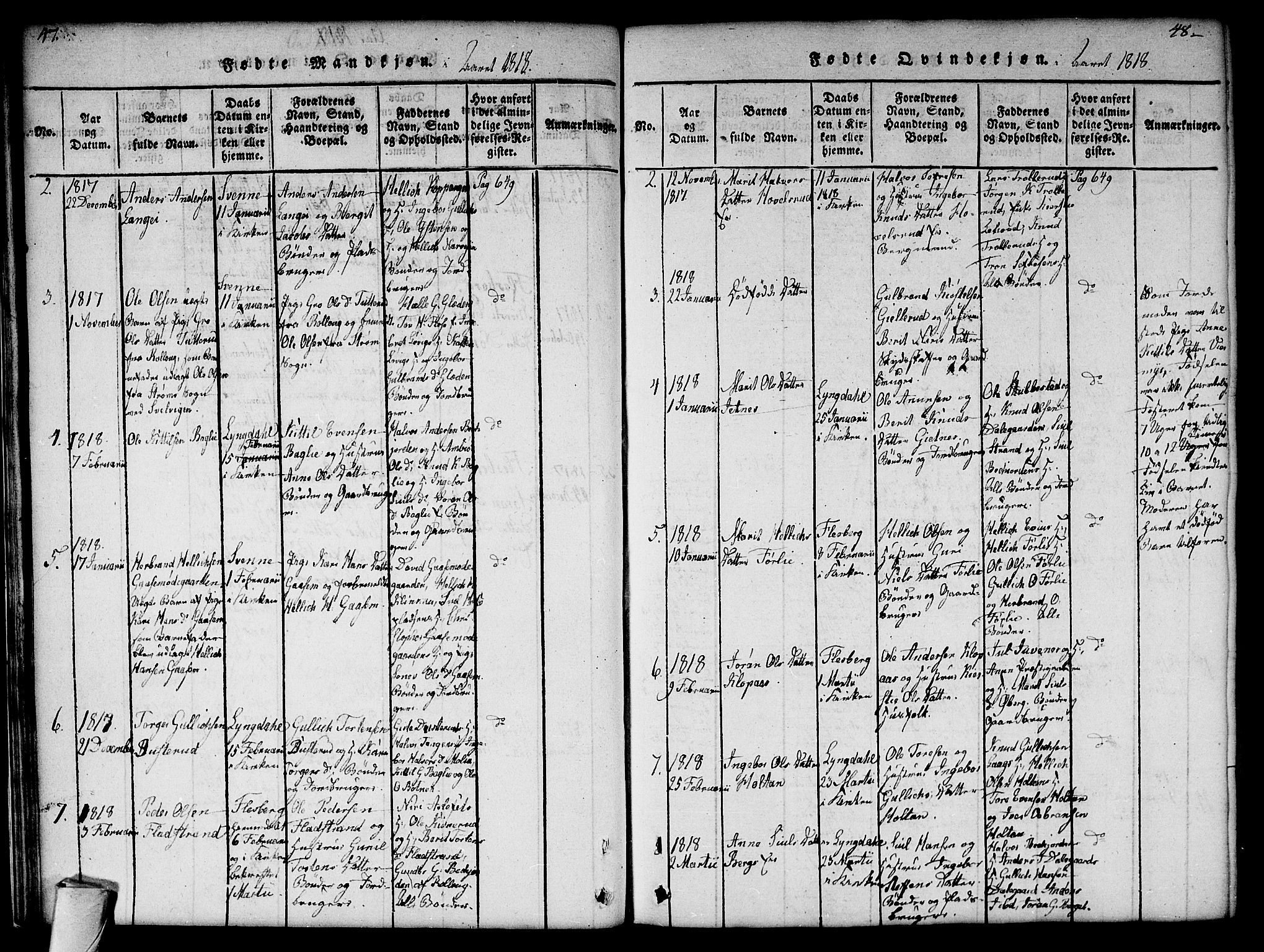 Flesberg kirkebøker, SAKO/A-18/G/Ga/L0001: Parish register (copy) no. I 1, 1816-1834, p. 47-48