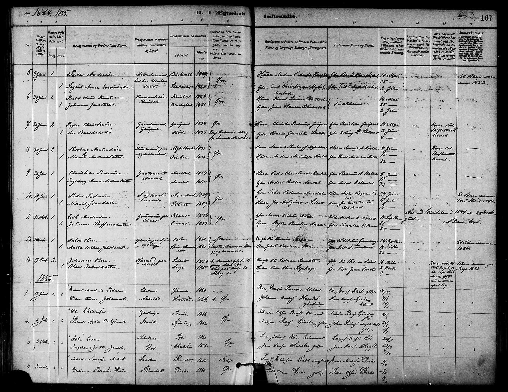 Ministerialprotokoller, klokkerbøker og fødselsregistre - Møre og Romsdal, SAT/A-1454/584/L0967: Parish register (official) no. 584A07, 1879-1894, p. 167