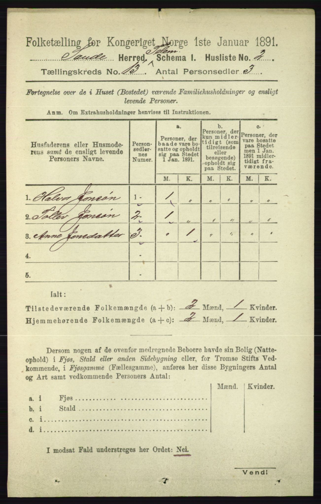 RA, 1891 census for 0822 Sauherad, 1891, p. 3893