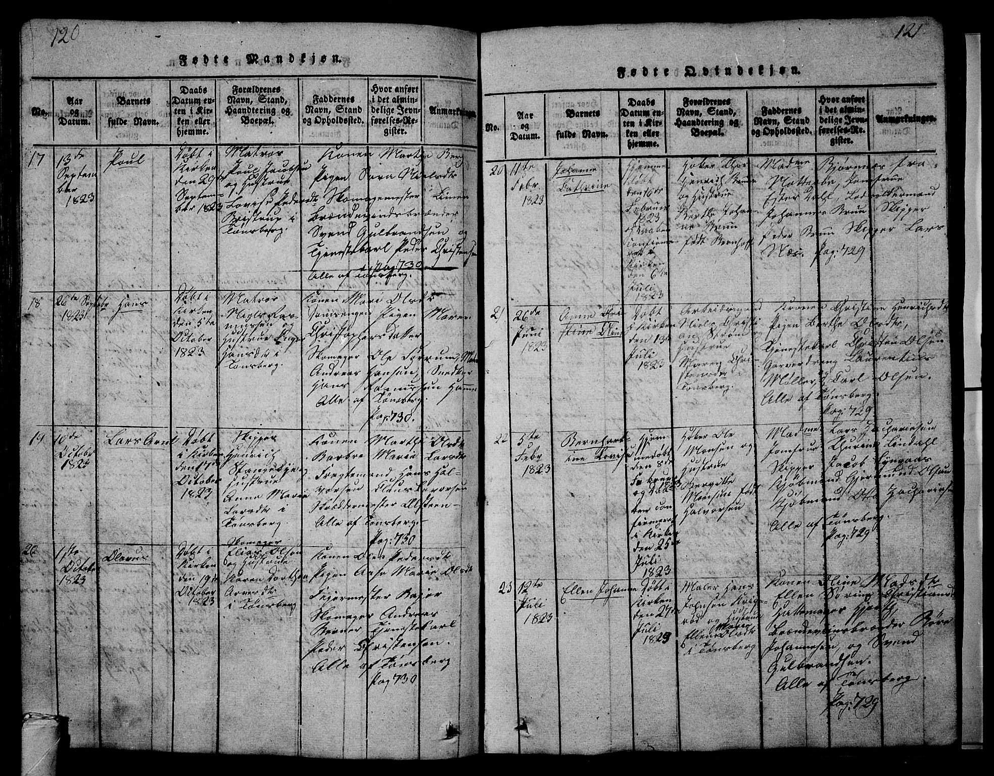 Tønsberg kirkebøker, AV/SAKO-A-330/G/Ga/L0001: Parish register (copy) no. 1, 1813-1826, p. 120-121