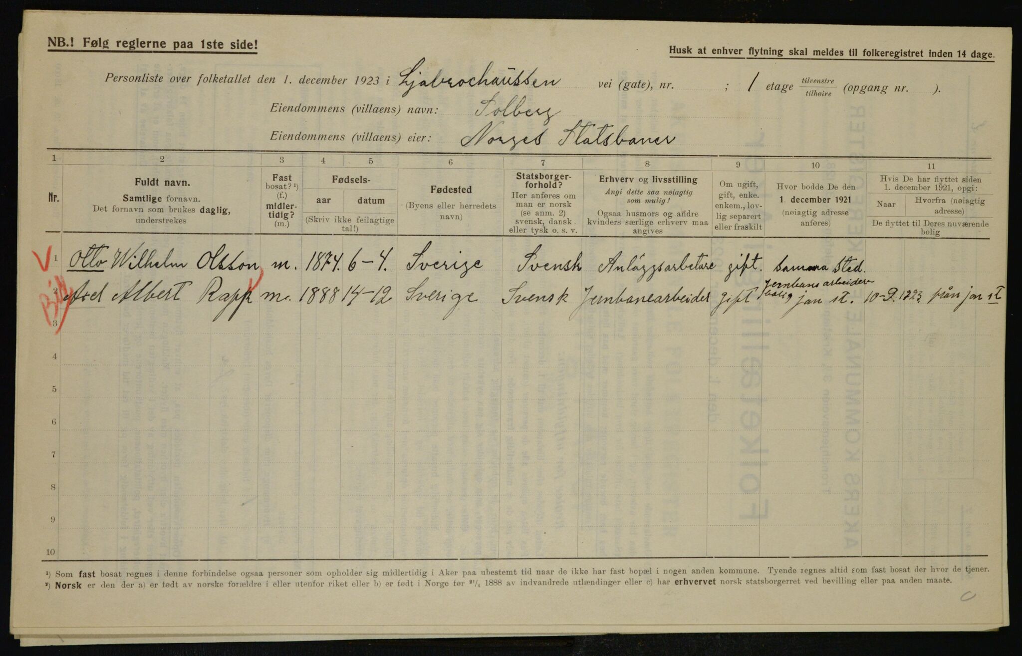 , Municipal Census 1923 for Aker, 1923, p. 41654