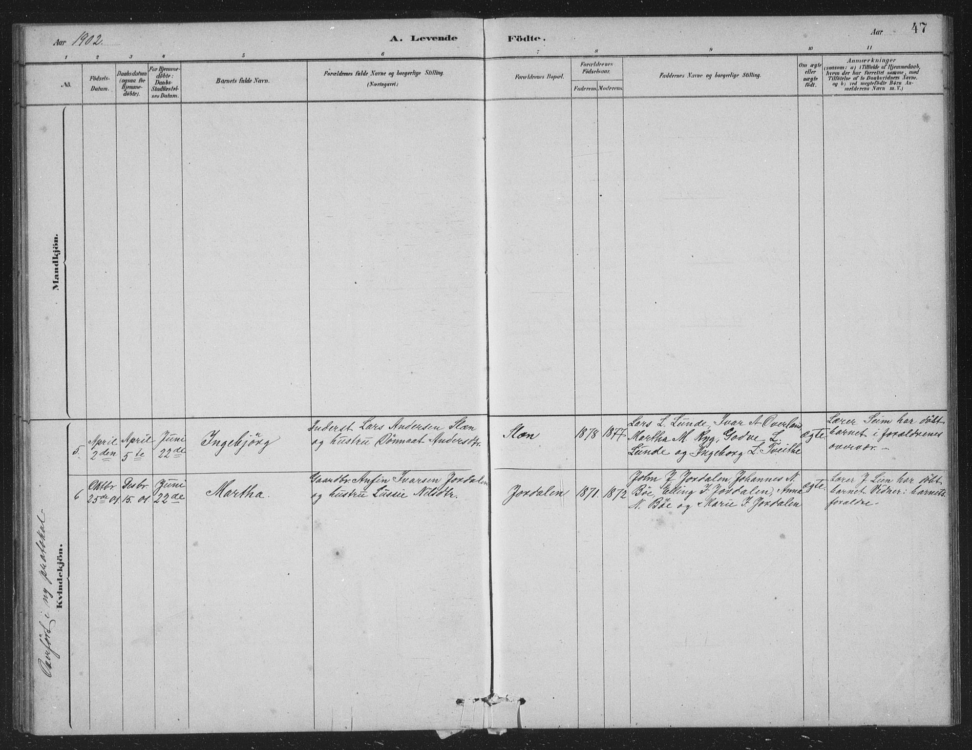 Vossestrand Sokneprestembete, SAB/A-79101/H/Hab: Parish register (copy) no. A 2, 1880-1902, p. 47