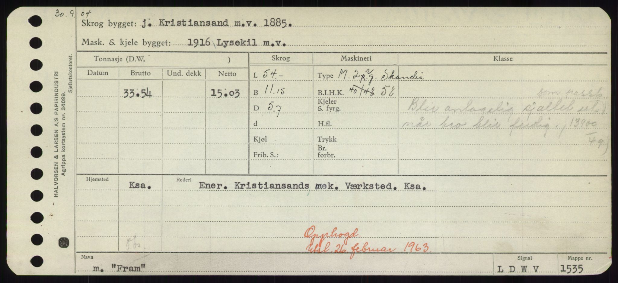 Sjøfartsdirektoratet med forløpere, Skipsmålingen, RA/S-1627/H/Hd/L0011: Fartøy, Fla-Får, p. 263