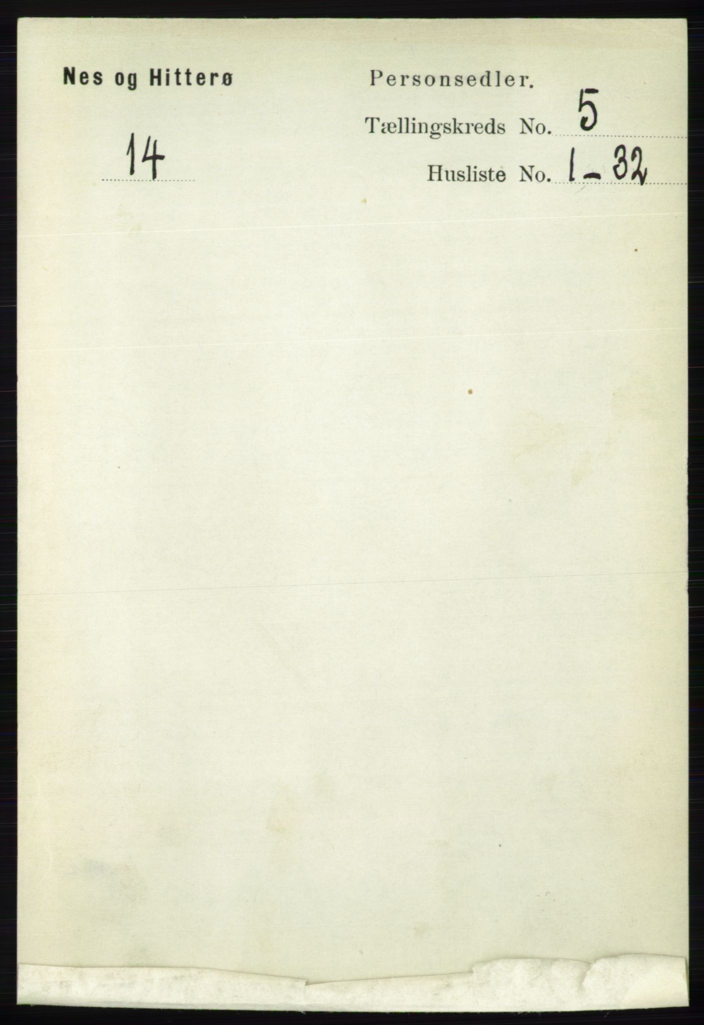 RA, 1891 census for 1043 Hidra og Nes, 1891, p. 1853