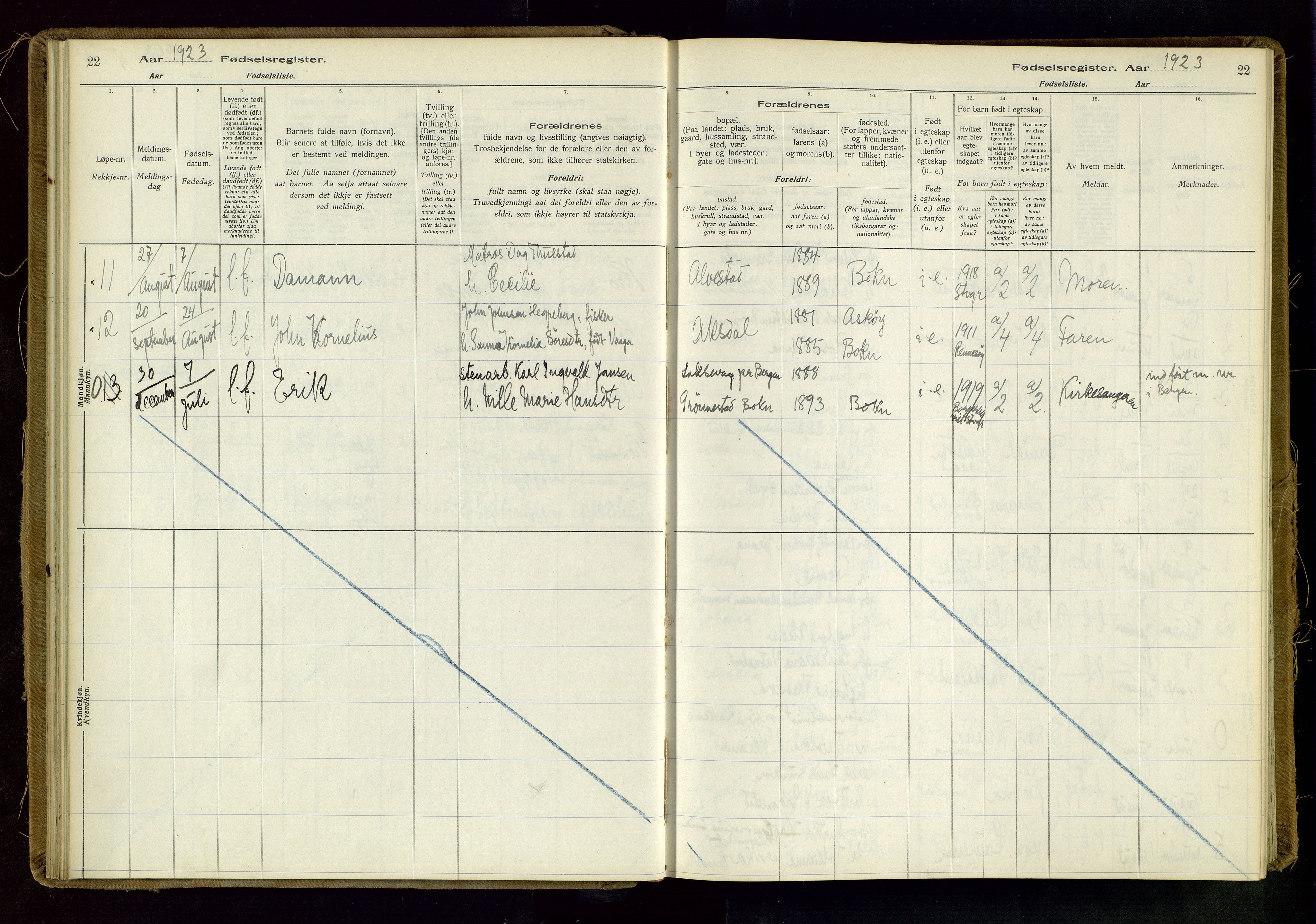 Tysvær sokneprestkontor, AV/SAST-A -101864/I/Id/L0003: Birth register no. 3, 1916-1982, p. 22