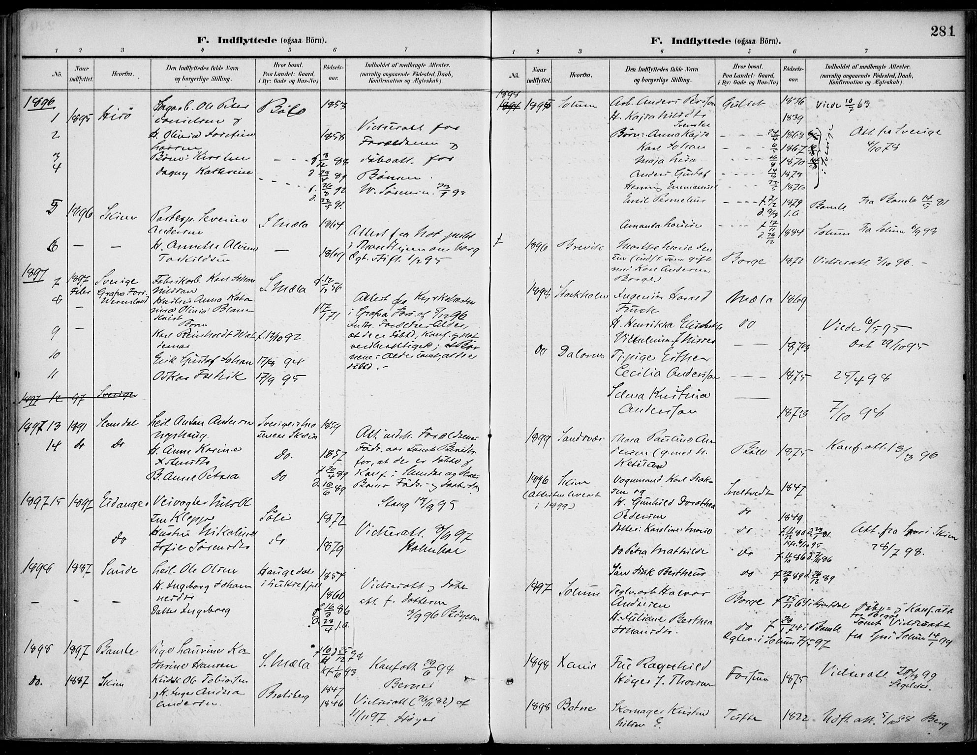 Gjerpen kirkebøker, SAKO/A-265/F/Fa/L0011: Parish register (official) no. I 11, 1896-1904, p. 281