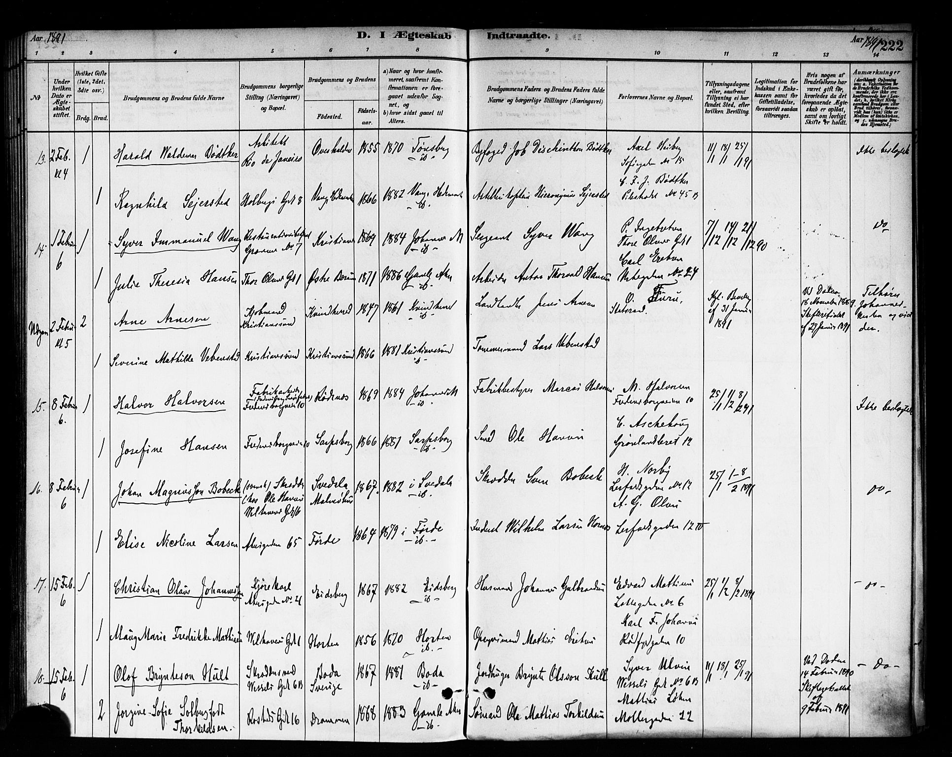 Trefoldighet prestekontor Kirkebøker, SAO/A-10882/F/Fc/L0003: Parish register (official) no. III 3, 1881-1891, p. 222