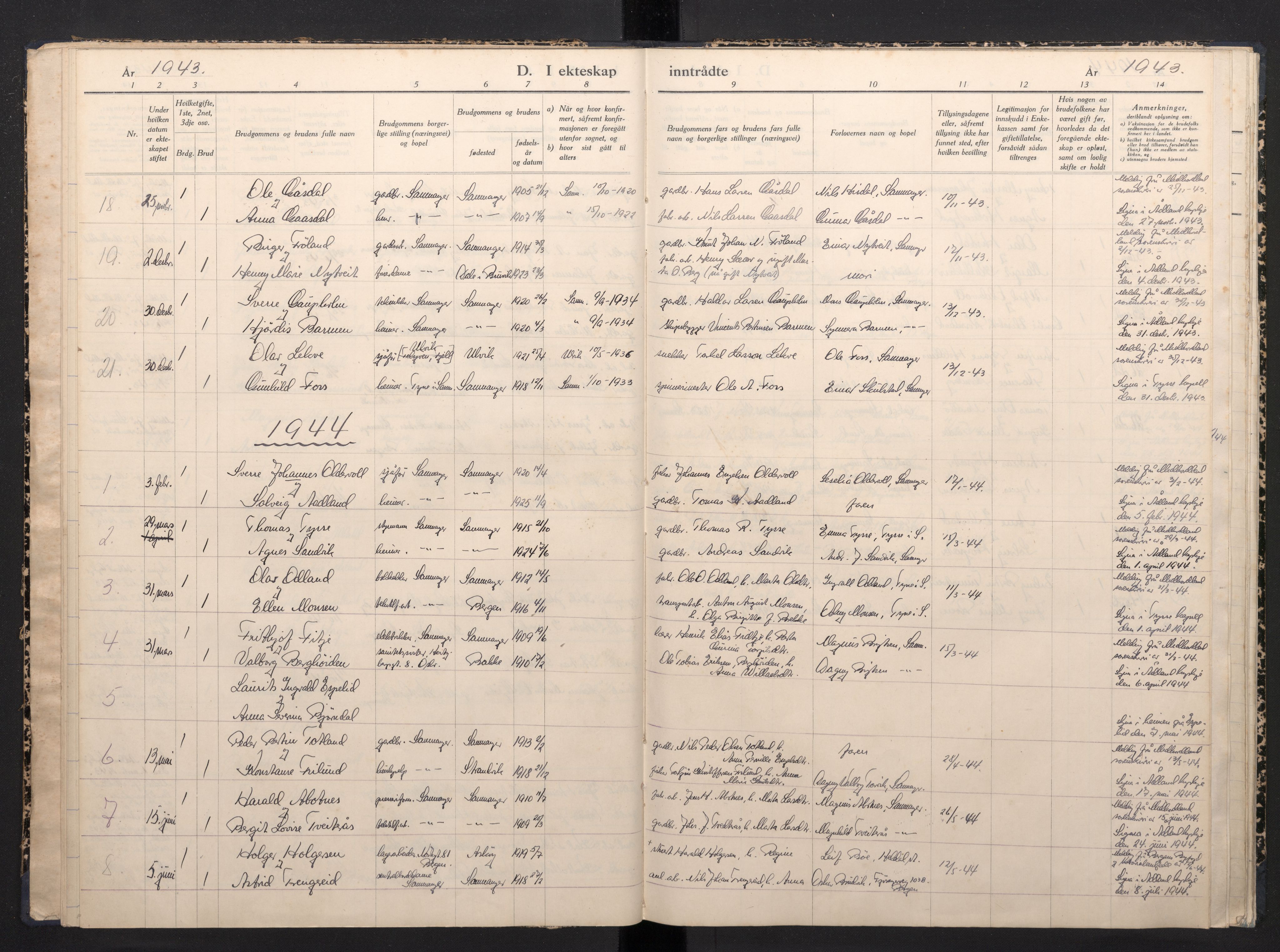 Samnanger Sokneprestembete, AV/SAB-A-77501/H/Haa: Parish register (official) no. E 1, 1942-1944