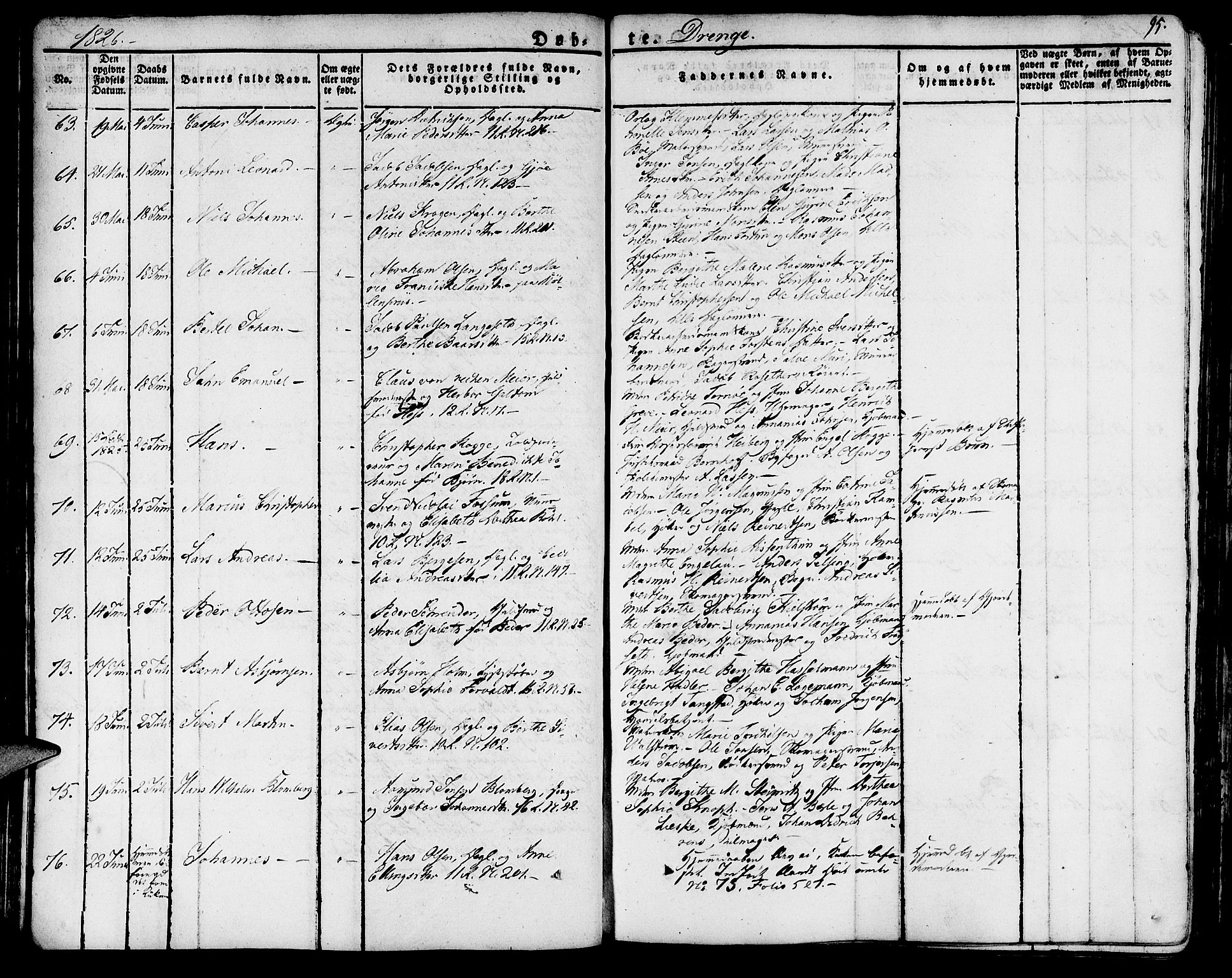 Domkirken sokneprestembete, SAB/A-74801/H/Haa/L0012: Parish register (official) no. A 12, 1821-1840, p. 95