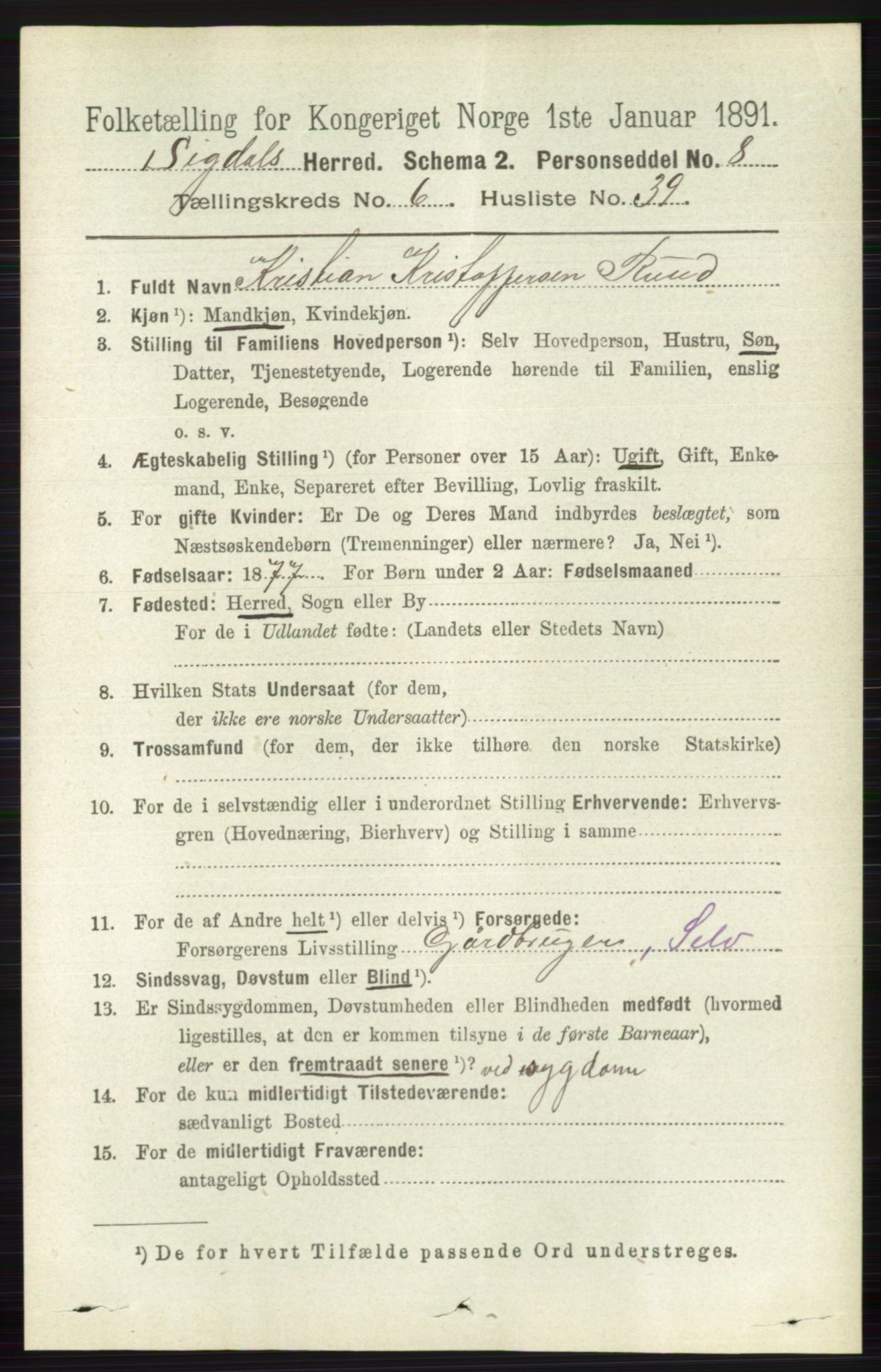 RA, 1891 census for 0621 Sigdal, 1891, p. 2641
