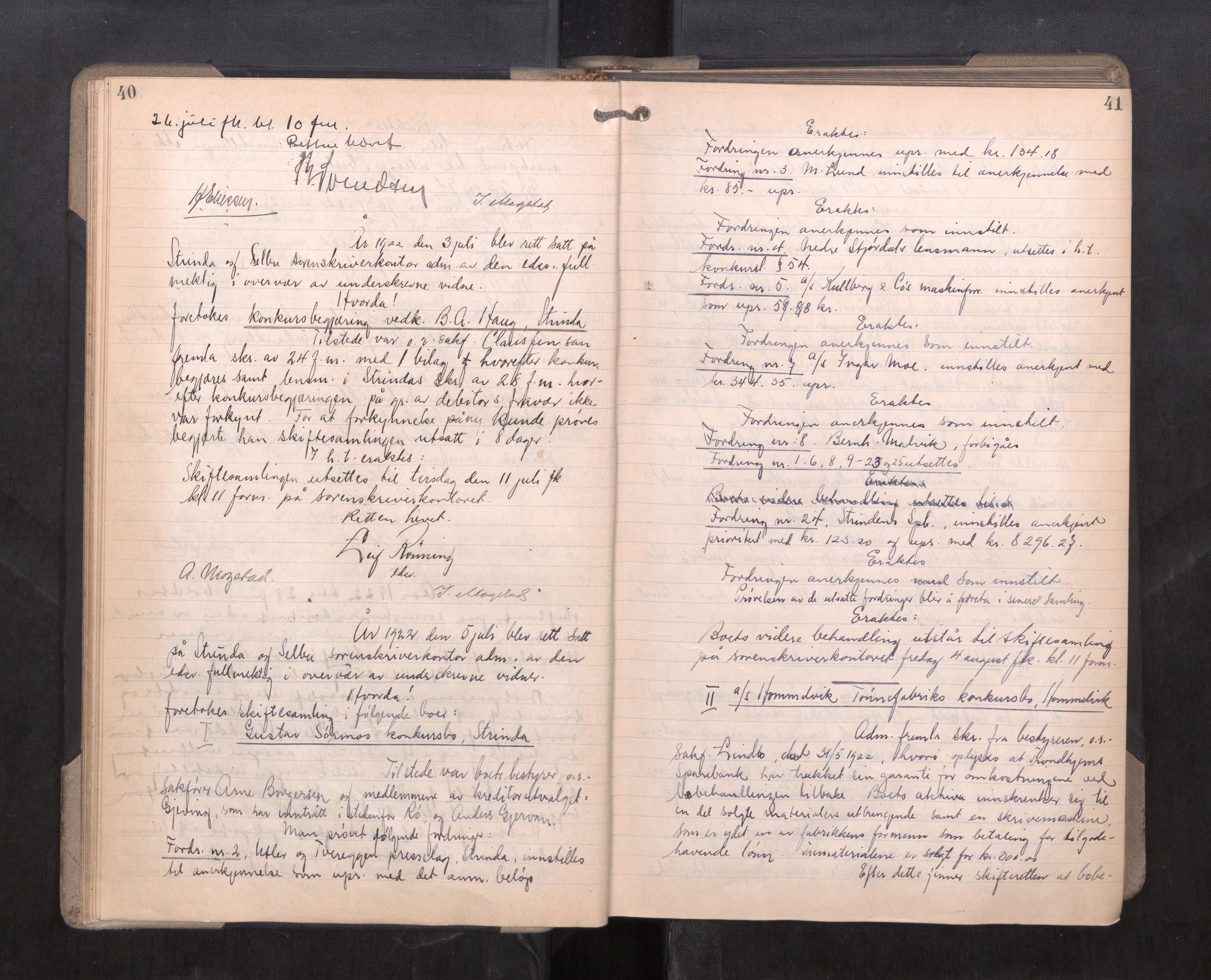 Strinda og Selbu sorenskriveri, AV/SAT-A-0015/3/3B/L0014: Skifteforhandlingsprot. 14, 1922-1924, p. 40-41