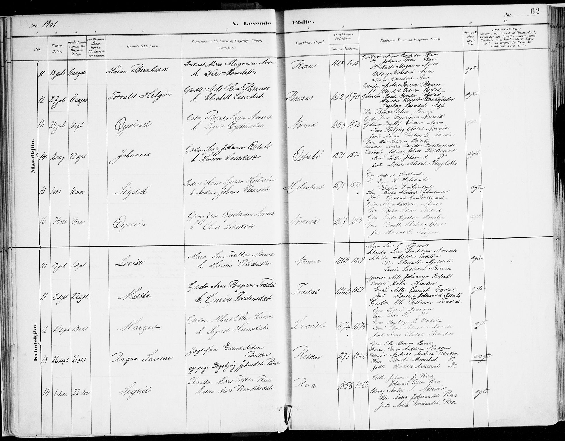 Lavik sokneprestembete, AV/SAB-A-80901: Parish register (official) no. B 1, 1882-1908, p. 62