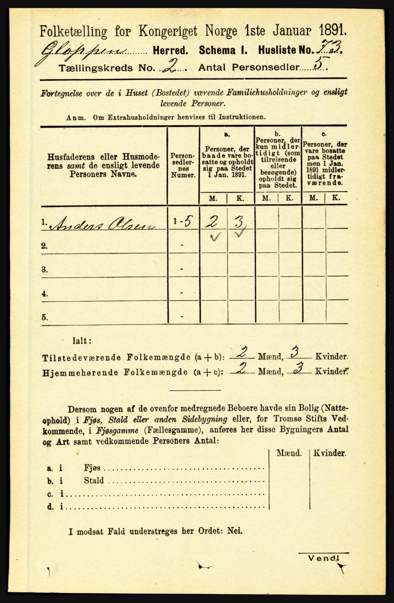 RA, 1891 census for 1445 Gloppen, 1891, p. 624