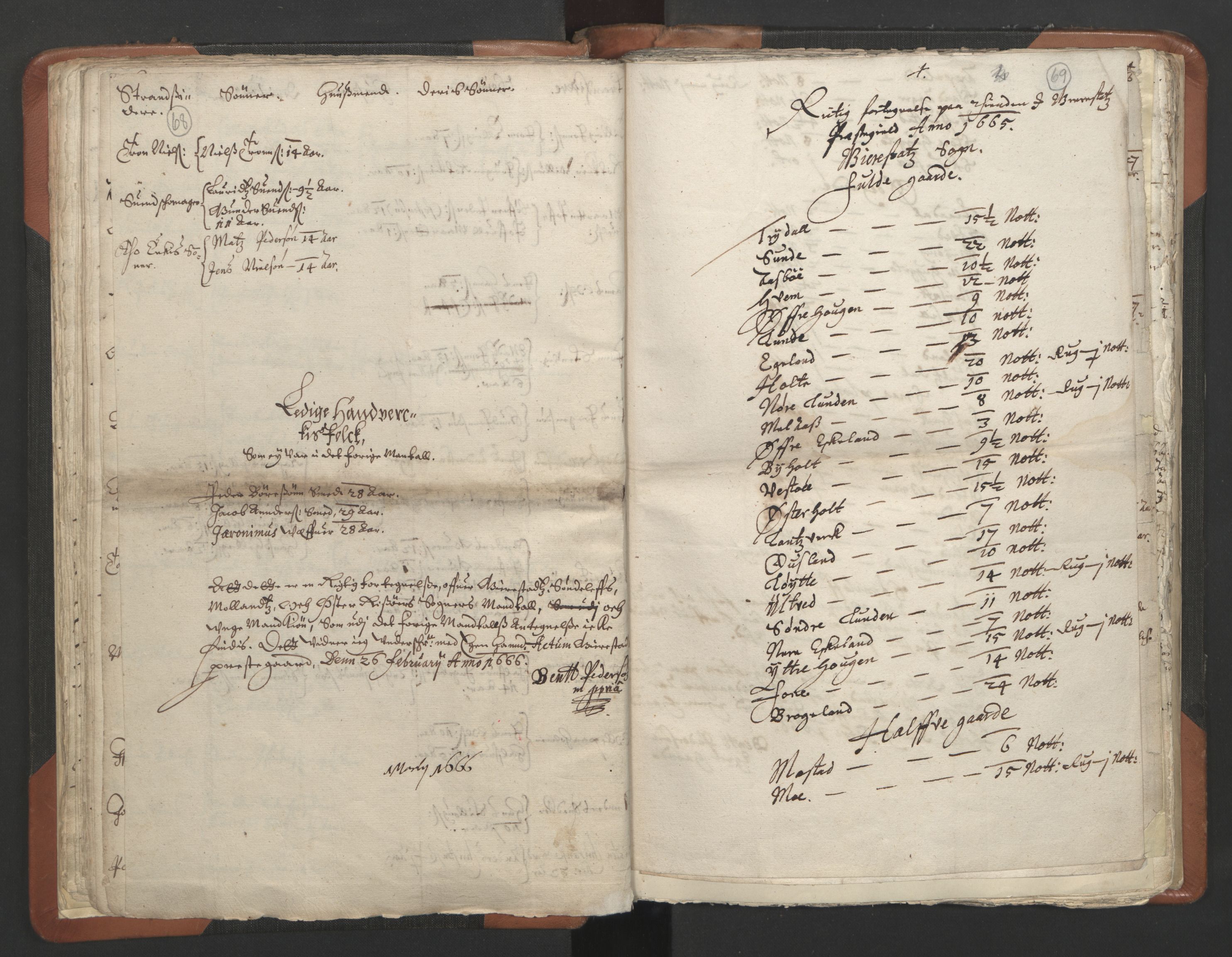 RA, Vicar's Census 1664-1666, no. 13: Nedenes deanery, 1664-1666, p. 68-69
