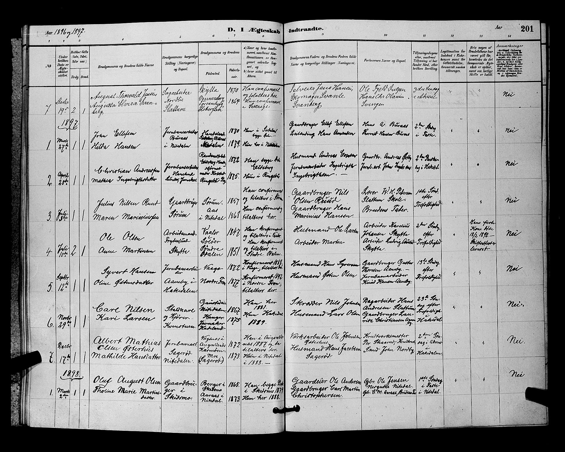 Nittedal prestekontor Kirkebøker, SAO/A-10365a/G/Ga/L0002: Parish register (copy) no. I 2, 1879-1901, p. 201