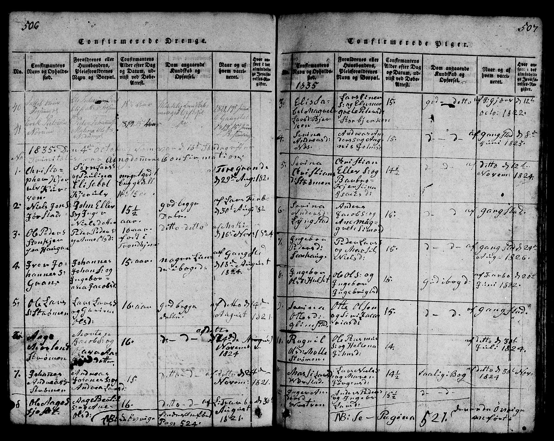Ministerialprotokoller, klokkerbøker og fødselsregistre - Nord-Trøndelag, SAT/A-1458/730/L0298: Parish register (copy) no. 730C01, 1816-1849, p. 506-507