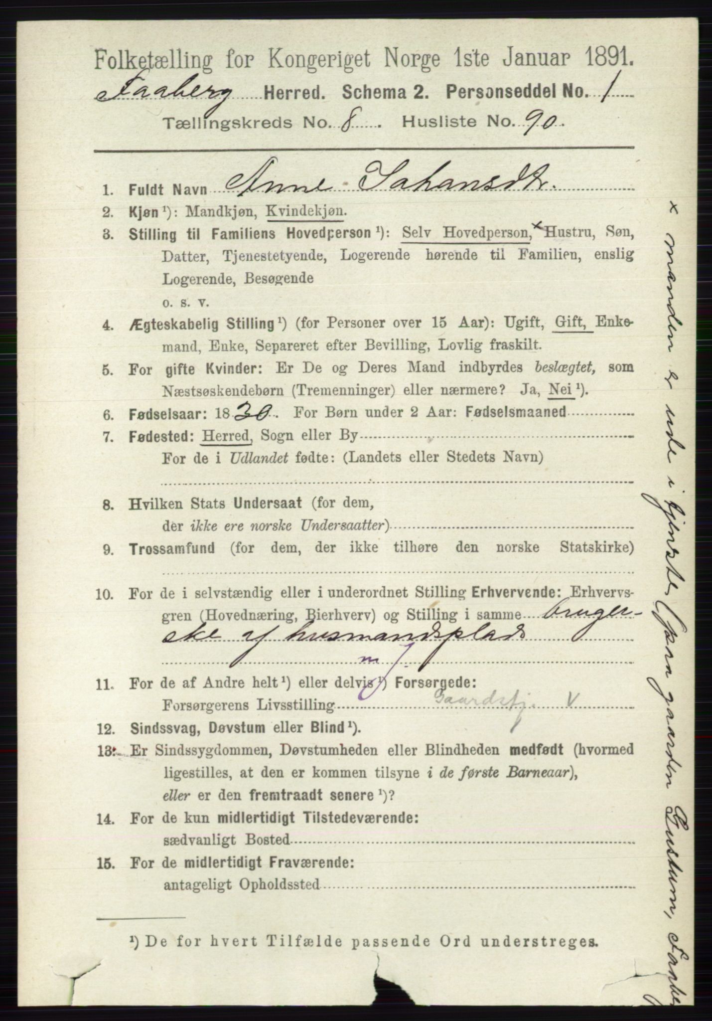 RA, 1891 census for 0524 Fåberg, 1891, p. 3839