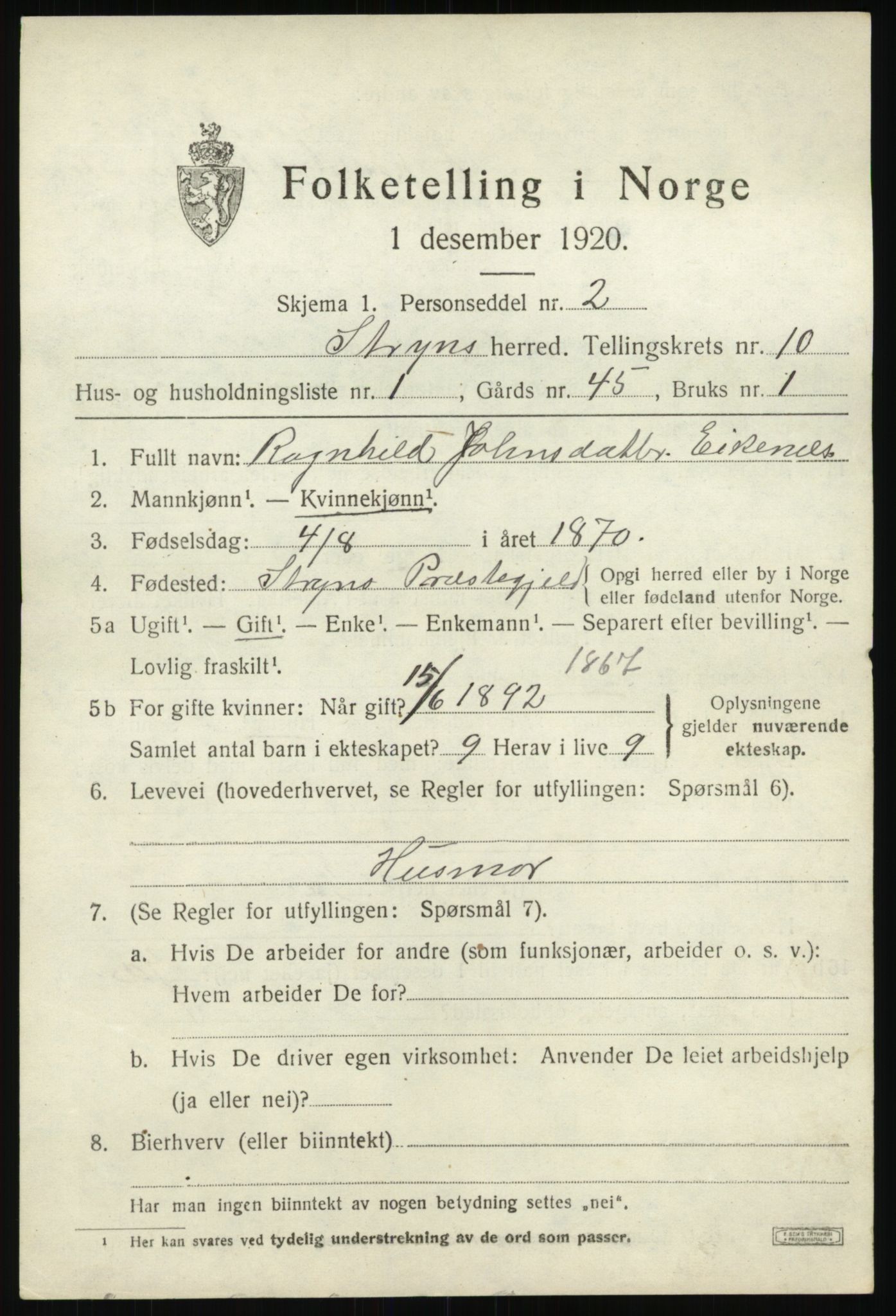 SAB, 1920 census for Stryn, 1920, p. 4826