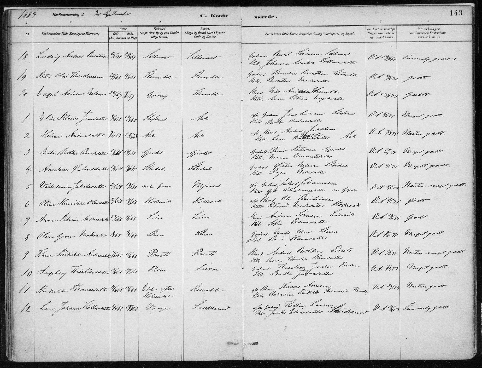 Askvoll sokneprestembete, AV/SAB-A-79501/H/Haa/Haab/L0002: Parish register (official) no. B 2, 1879-1909, p. 143