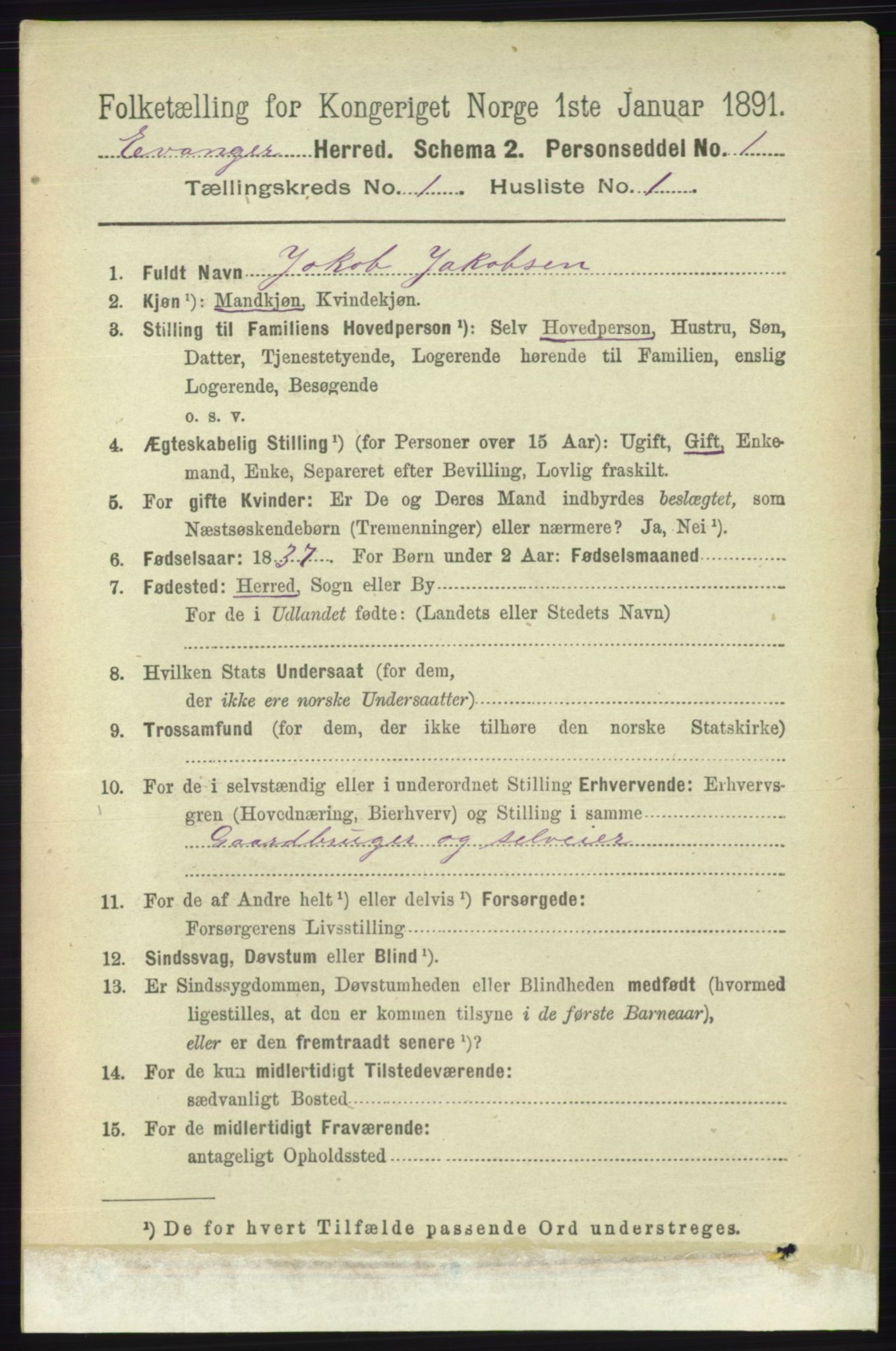 RA, 1891 census for 1237 Evanger, 1891, p. 54