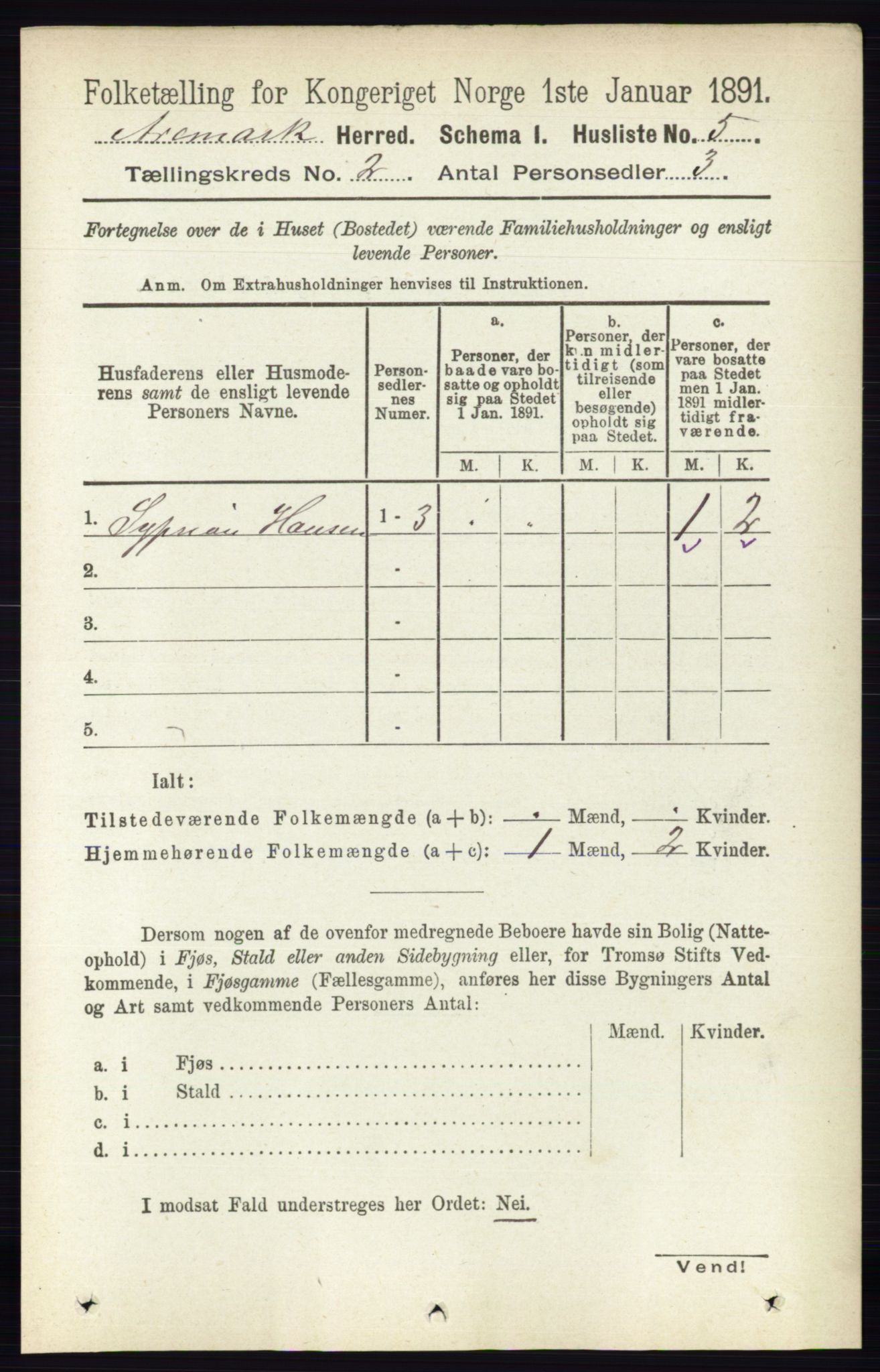 RA, 1891 census for 0118 Aremark, 1891, p. 784