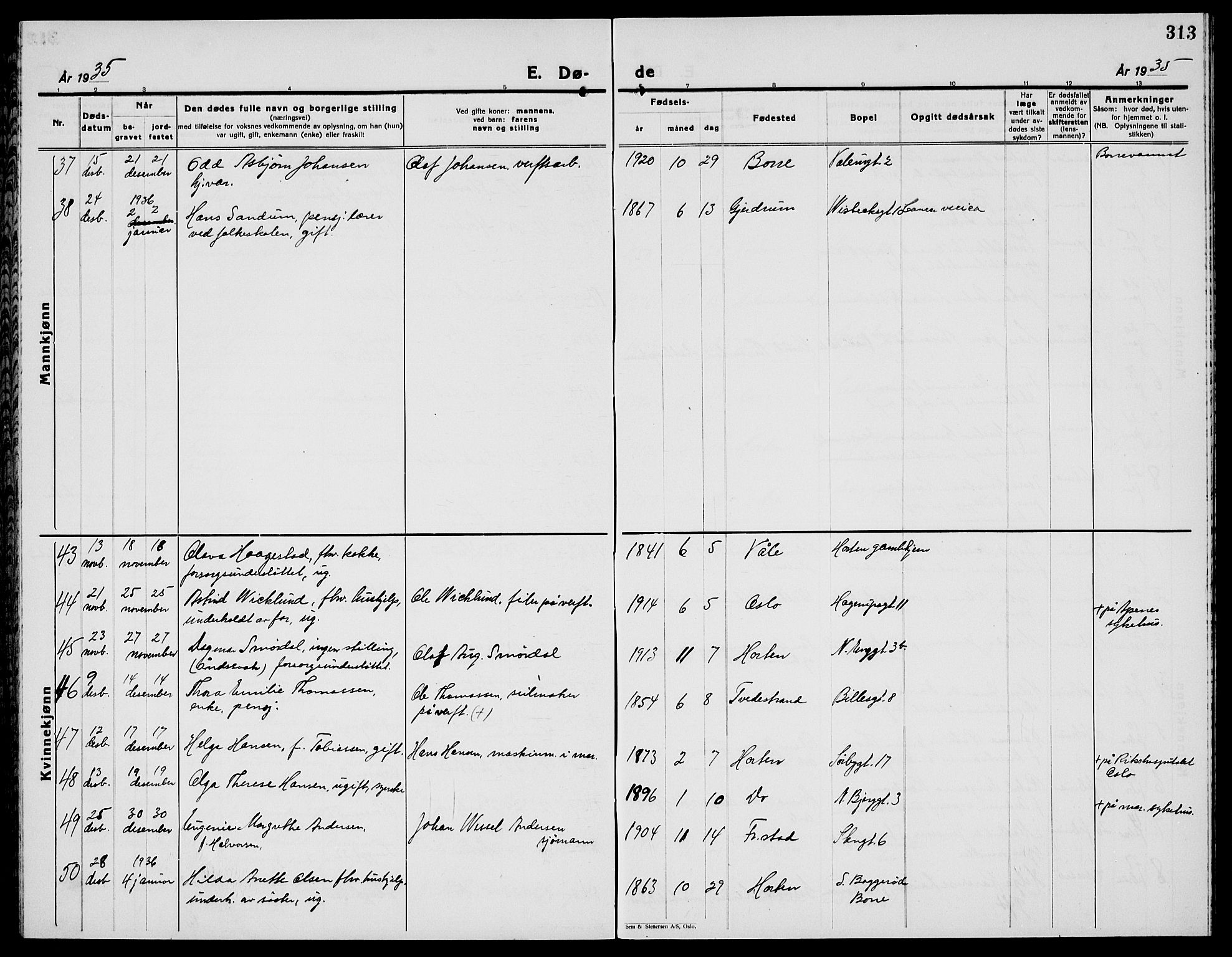 Horten kirkebøker, AV/SAKO-A-348/G/Ga/L0009: Parish register (copy) no. 9, 1926-1936, p. 313