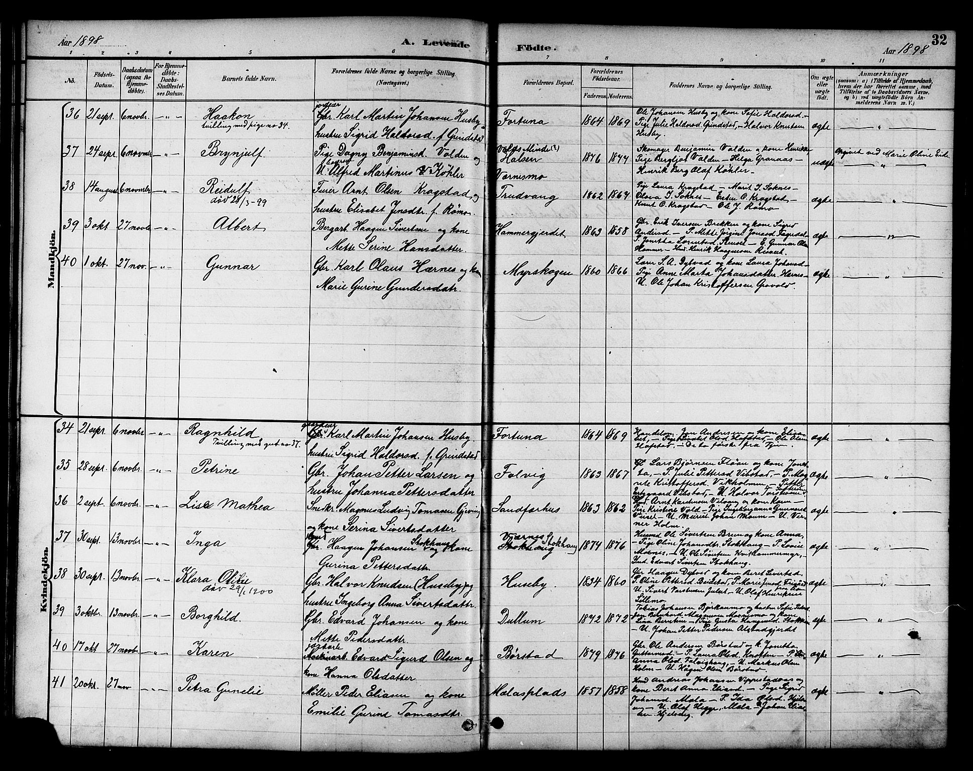 Ministerialprotokoller, klokkerbøker og fødselsregistre - Nord-Trøndelag, SAT/A-1458/709/L0087: Parish register (copy) no. 709C01, 1892-1913, p. 32