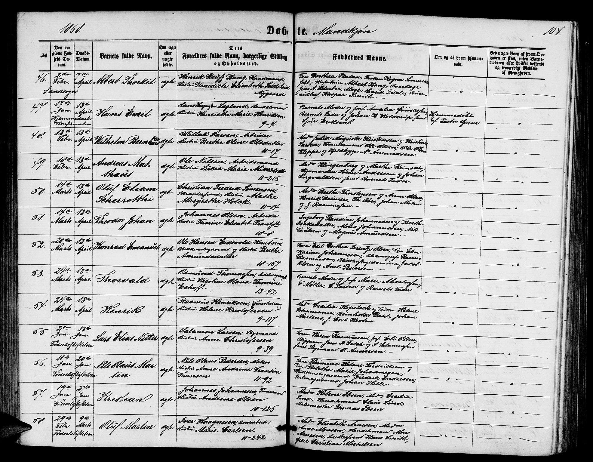 Domkirken sokneprestembete, AV/SAB-A-74801/H/Hab/L0012: Parish register (copy) no. B 5, 1862-1869, p. 104