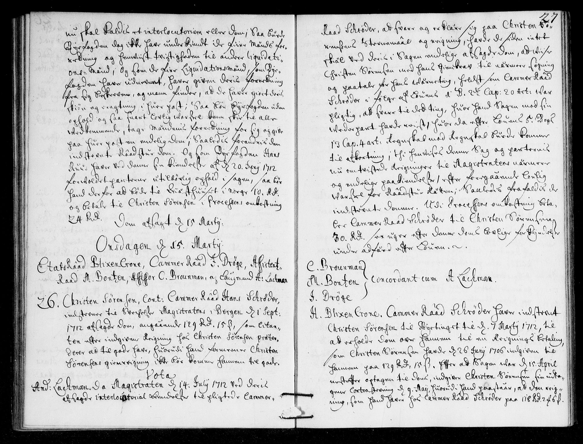 Overhoffretten 1667-1797, AV/RA-EA-2884/Ac/L0148: Voteringsprotokoll, 1713, p. 26b-27a
