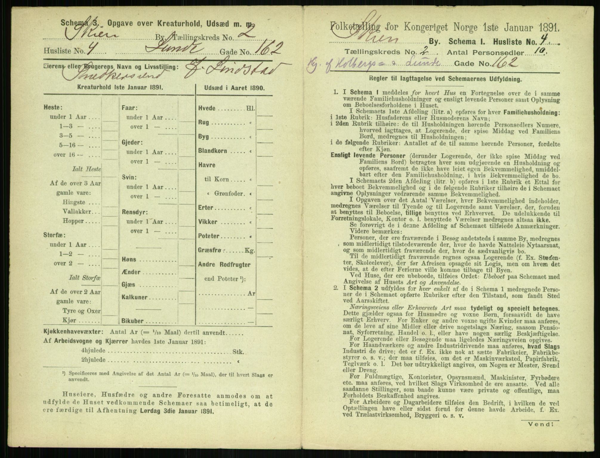 RA, 1891 census for 0806 Skien, 1891, p. 158