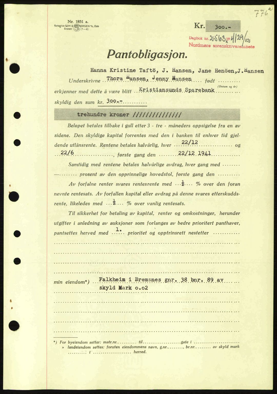 Nordmøre sorenskriveri, AV/SAT-A-4132/1/2/2Ca: Mortgage book no. B88, 1941-1942, Diary no: : 2563/1941