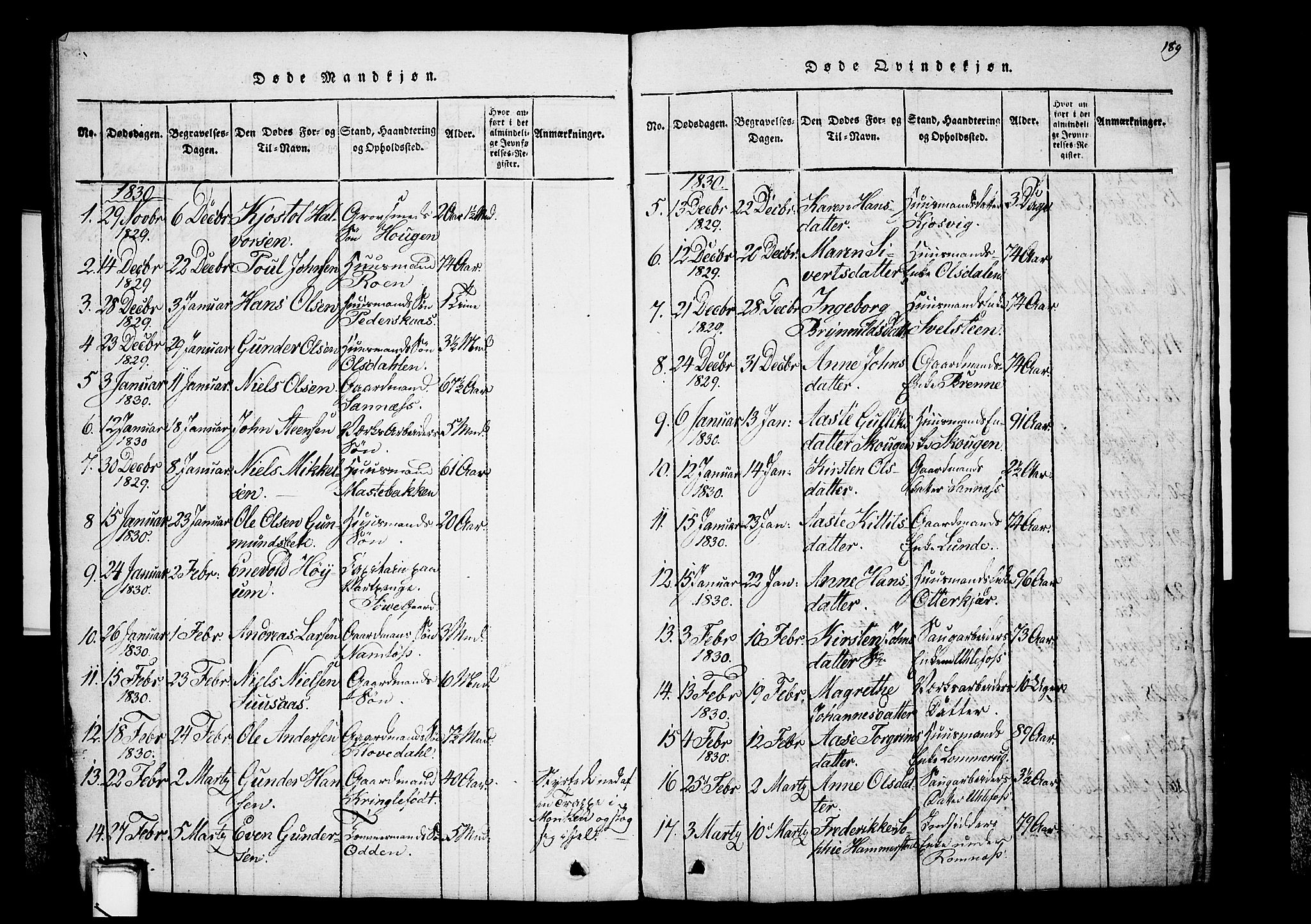 Holla kirkebøker, AV/SAKO-A-272/G/Ga/L0001: Parish register (copy) no. I 1, 1814-1830, p. 189