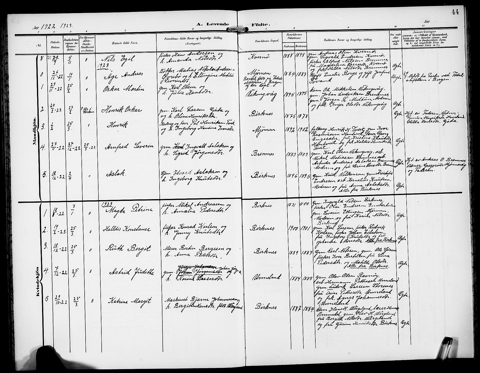 Gulen sokneprestembete, AV/SAB-A-80201/H/Hab/Habd/L0001: Parish register (copy) no. D 1, 1901-1924, p. 44