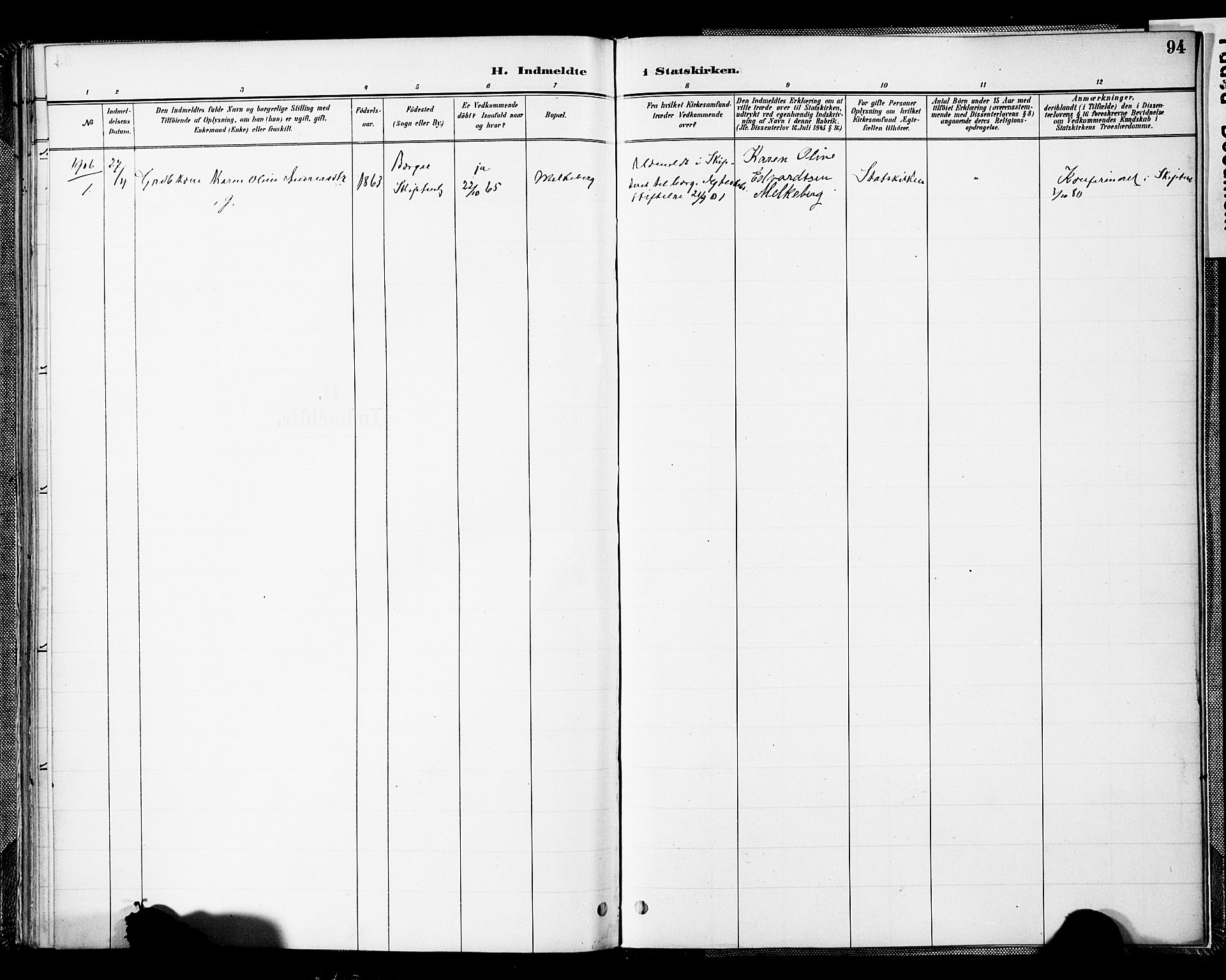 Spydeberg prestekontor Kirkebøker, AV/SAO-A-10924/F/Fc/L0001: Parish register (official) no. III 1, 1886-1907, p. 94