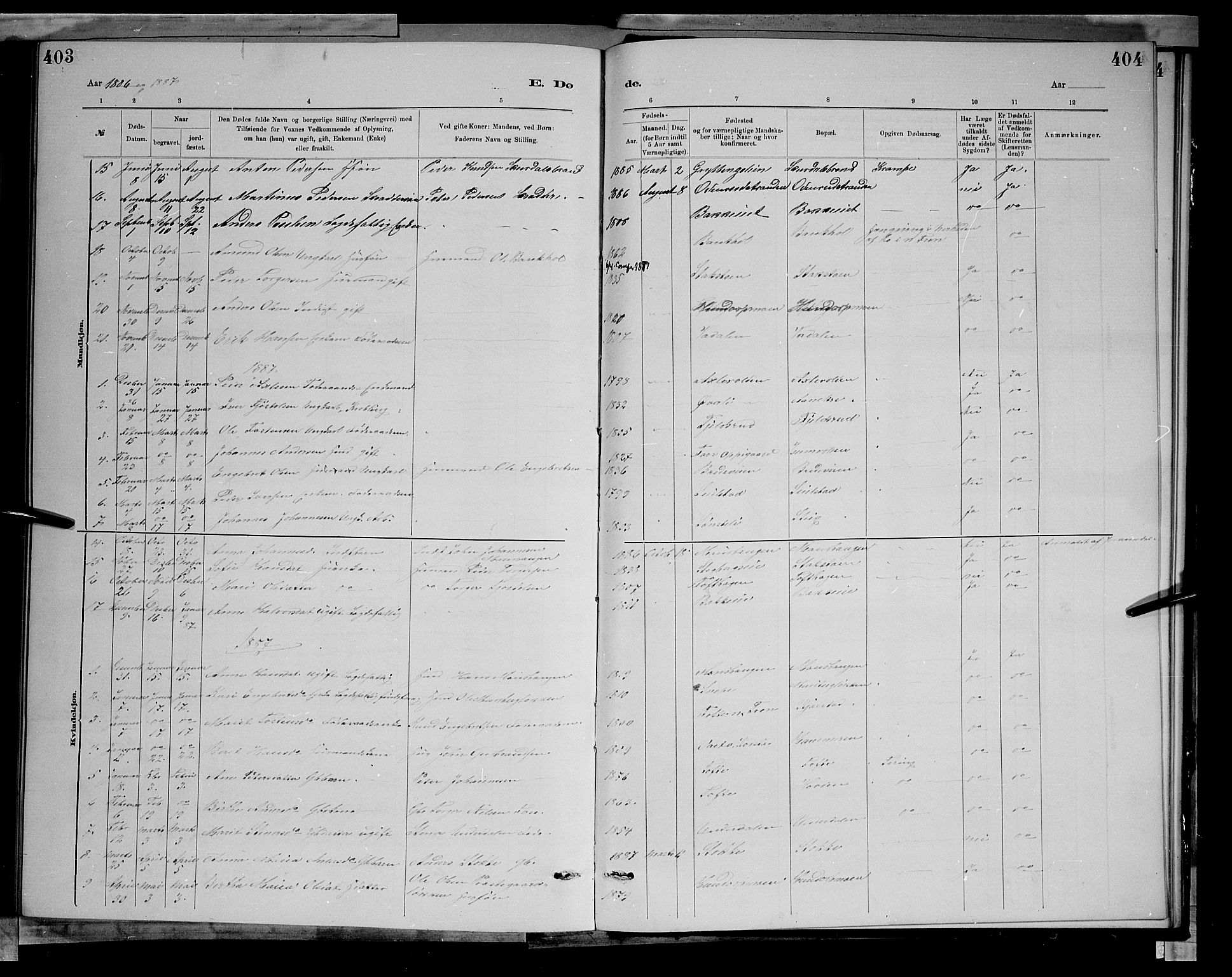 Sør-Fron prestekontor, AV/SAH-PREST-010/H/Ha/Hab/L0003: Parish register (copy) no. 3, 1884-1896, p. 403-404