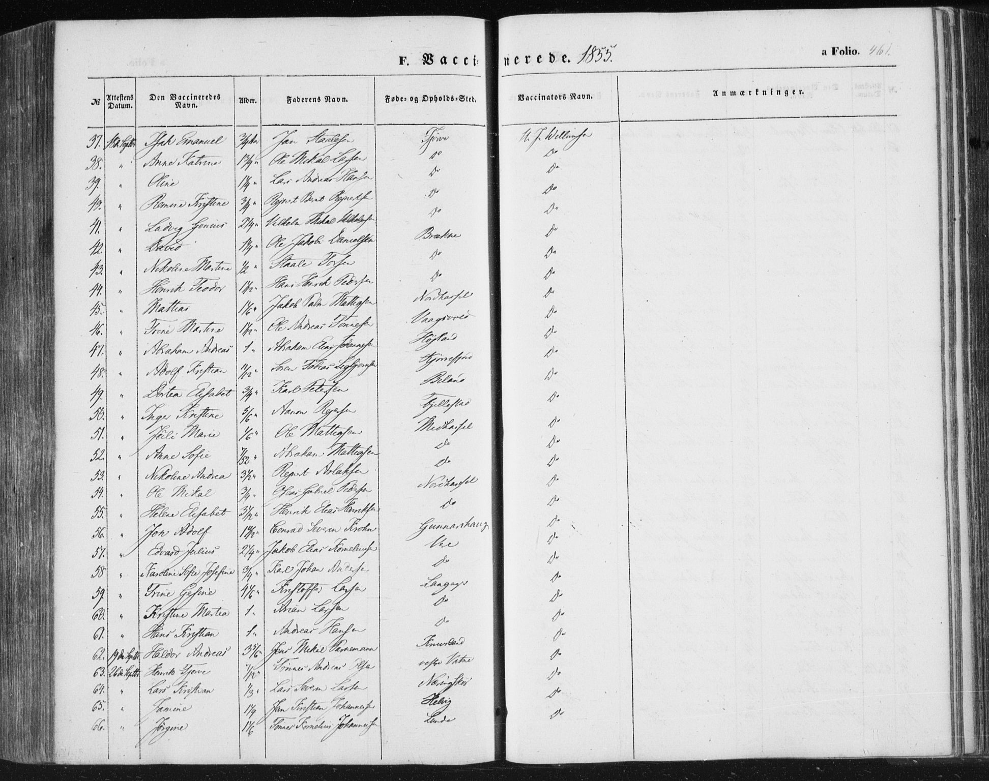 Lista sokneprestkontor, SAK/1111-0027/F/Fa/L0010: Parish register (official) no. A 10, 1846-1861, p. 461