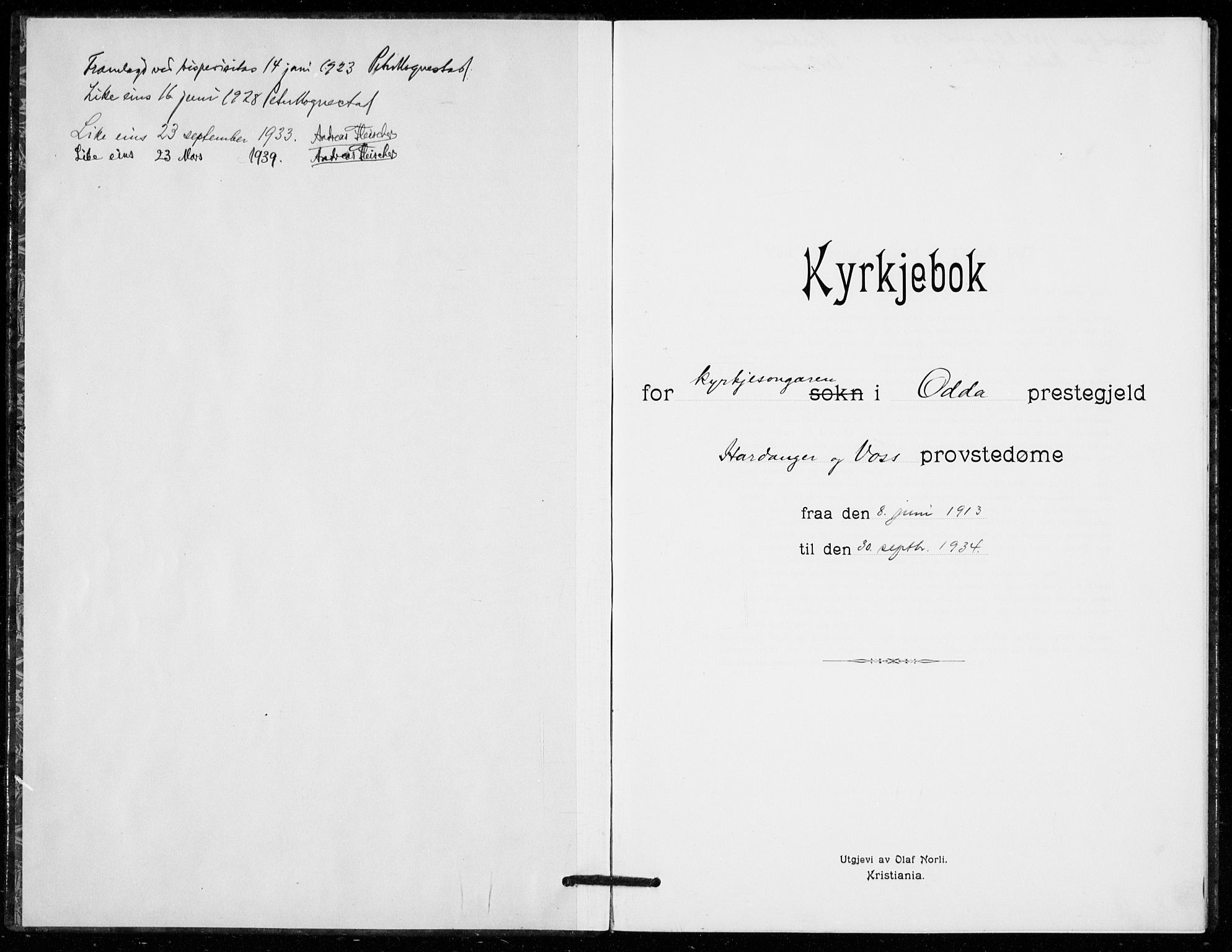 Odda Sokneprestembete, AV/SAB-A-77201/H/Hab: Parish register (copy) no. C  1, 1913-1934