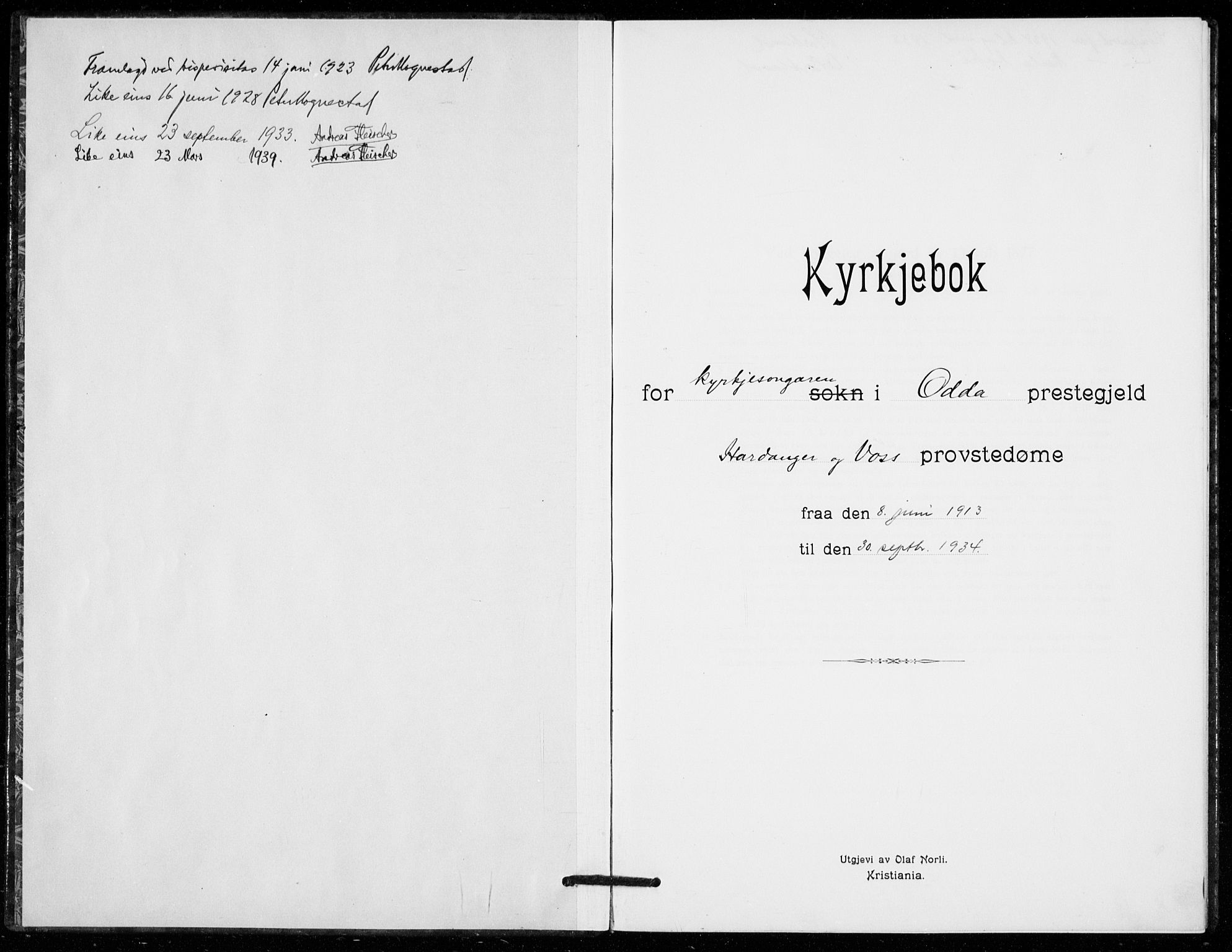 Odda Sokneprestembete, AV/SAB-A-77201/H/Hab: Parish register (copy) no. C  1, 1913-1934