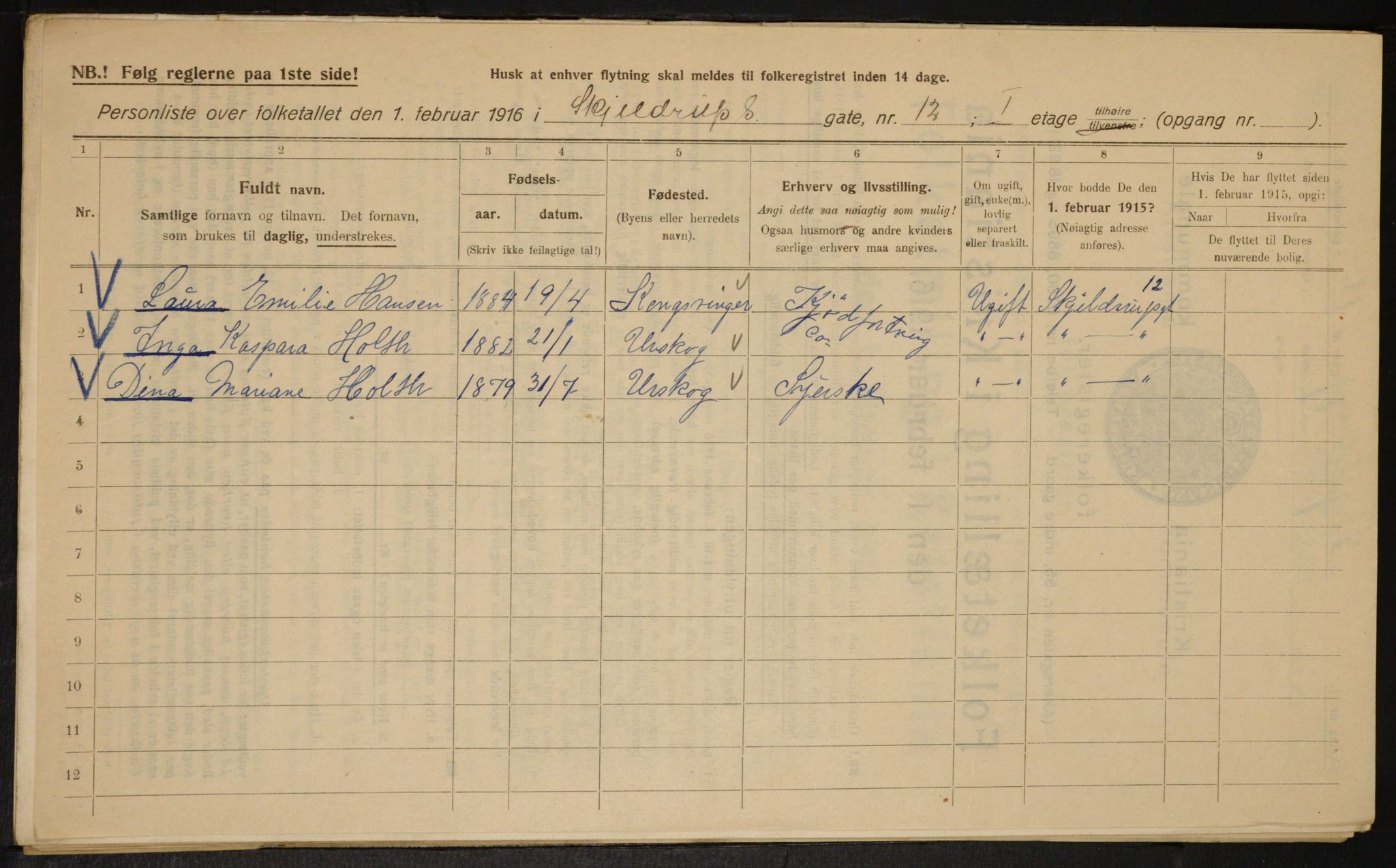 OBA, Municipal Census 1916 for Kristiania, 1916, p. 98250