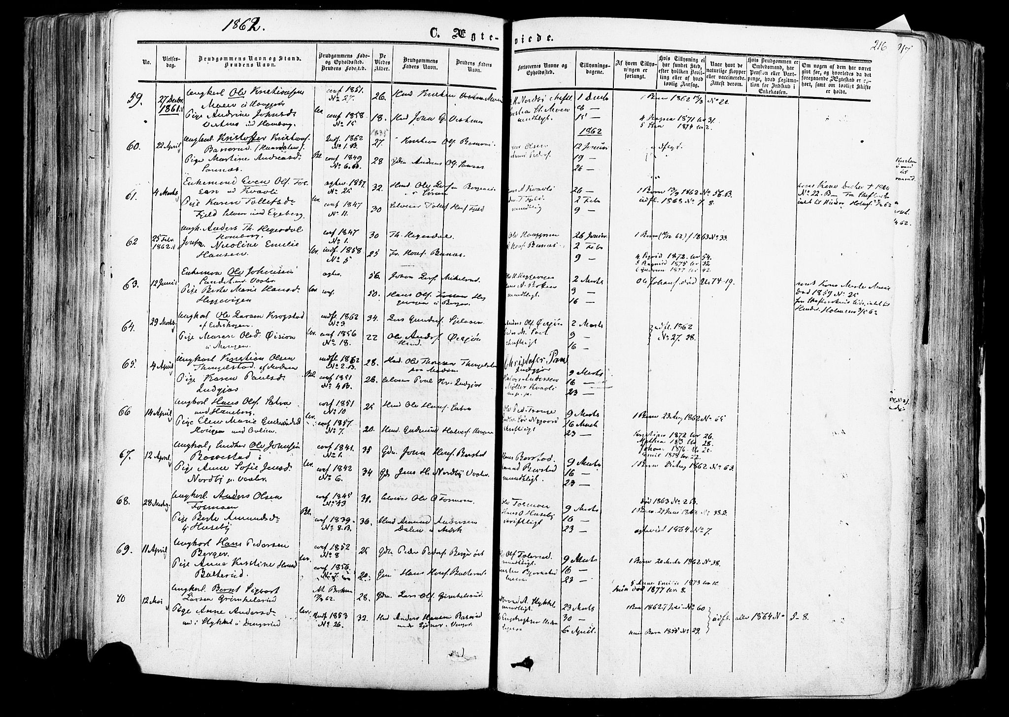 Aurskog prestekontor Kirkebøker, AV/SAO-A-10304a/F/Fa/L0007: Parish register (official) no. I 7, 1854-1877, p. 216