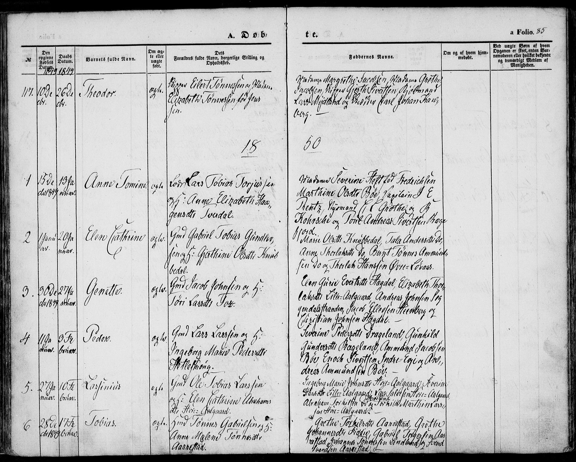 Sokndal sokneprestkontor, SAST/A-101808: Parish register (official) no. A 8.1, 1842-1857, p. 85
