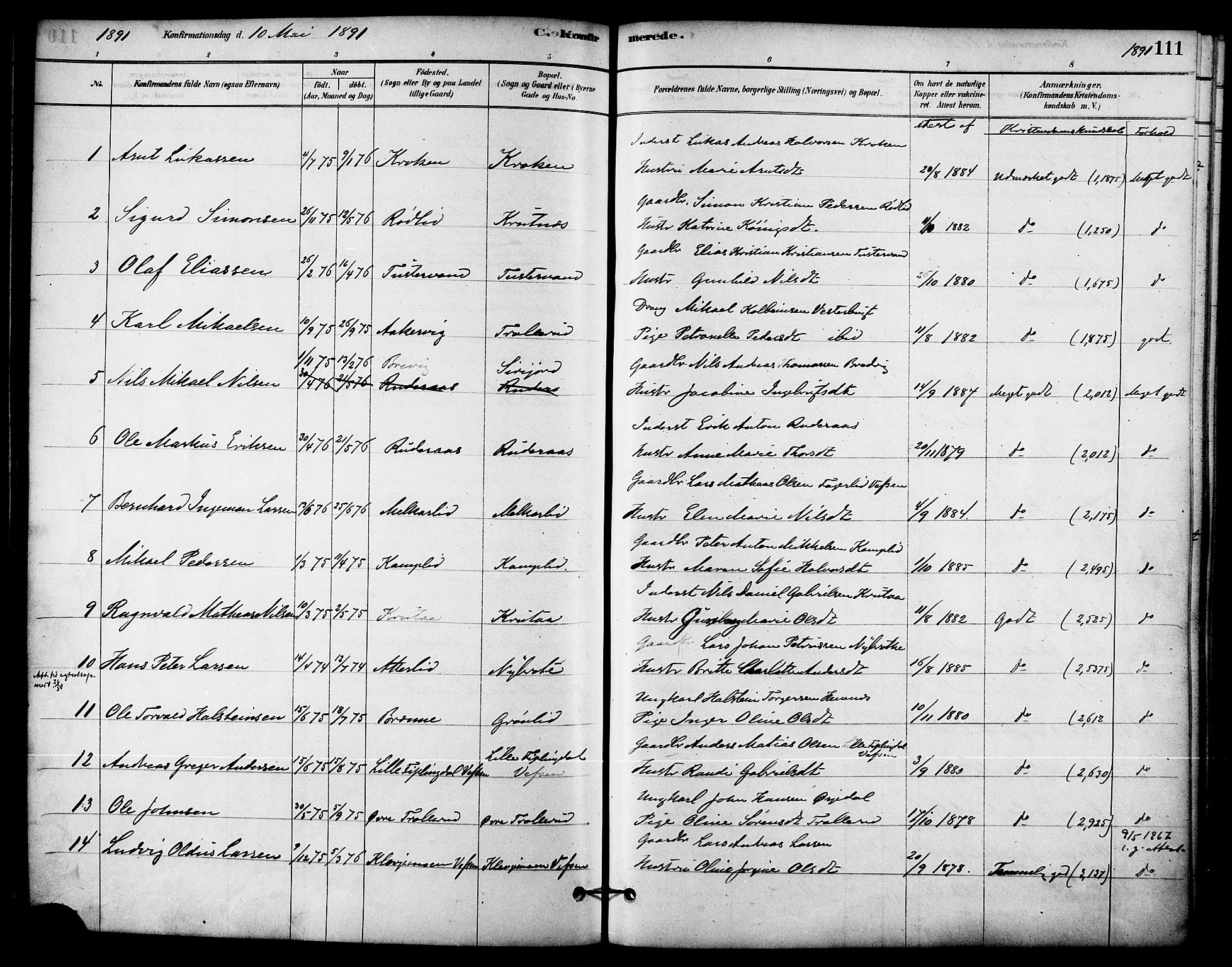 Ministerialprotokoller, klokkerbøker og fødselsregistre - Nordland, AV/SAT-A-1459/823/L0325: Parish register (official) no. 823A02, 1878-1898, p. 111