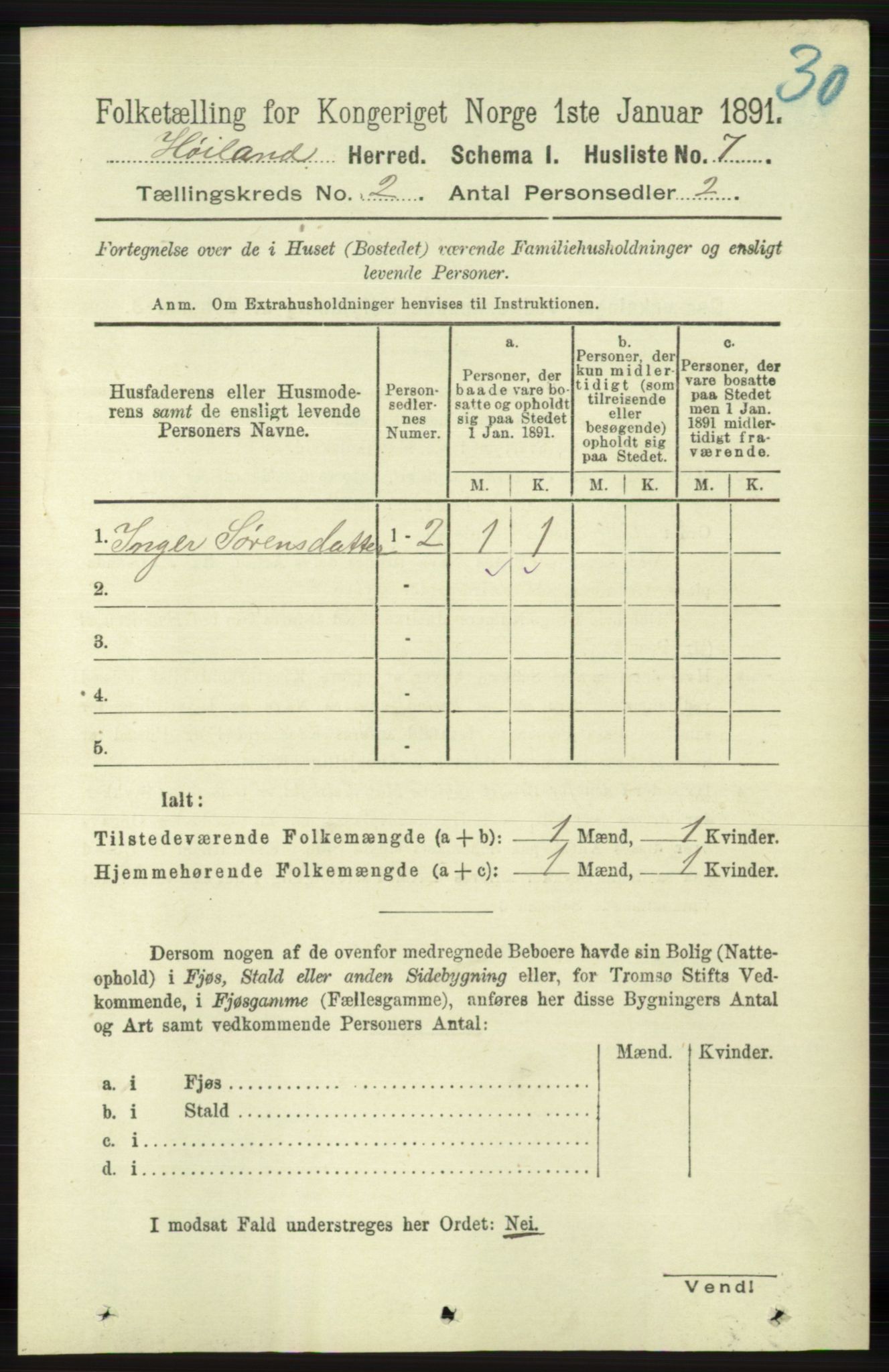 RA, 1891 census for 1123 Høyland, 1891, p. 283