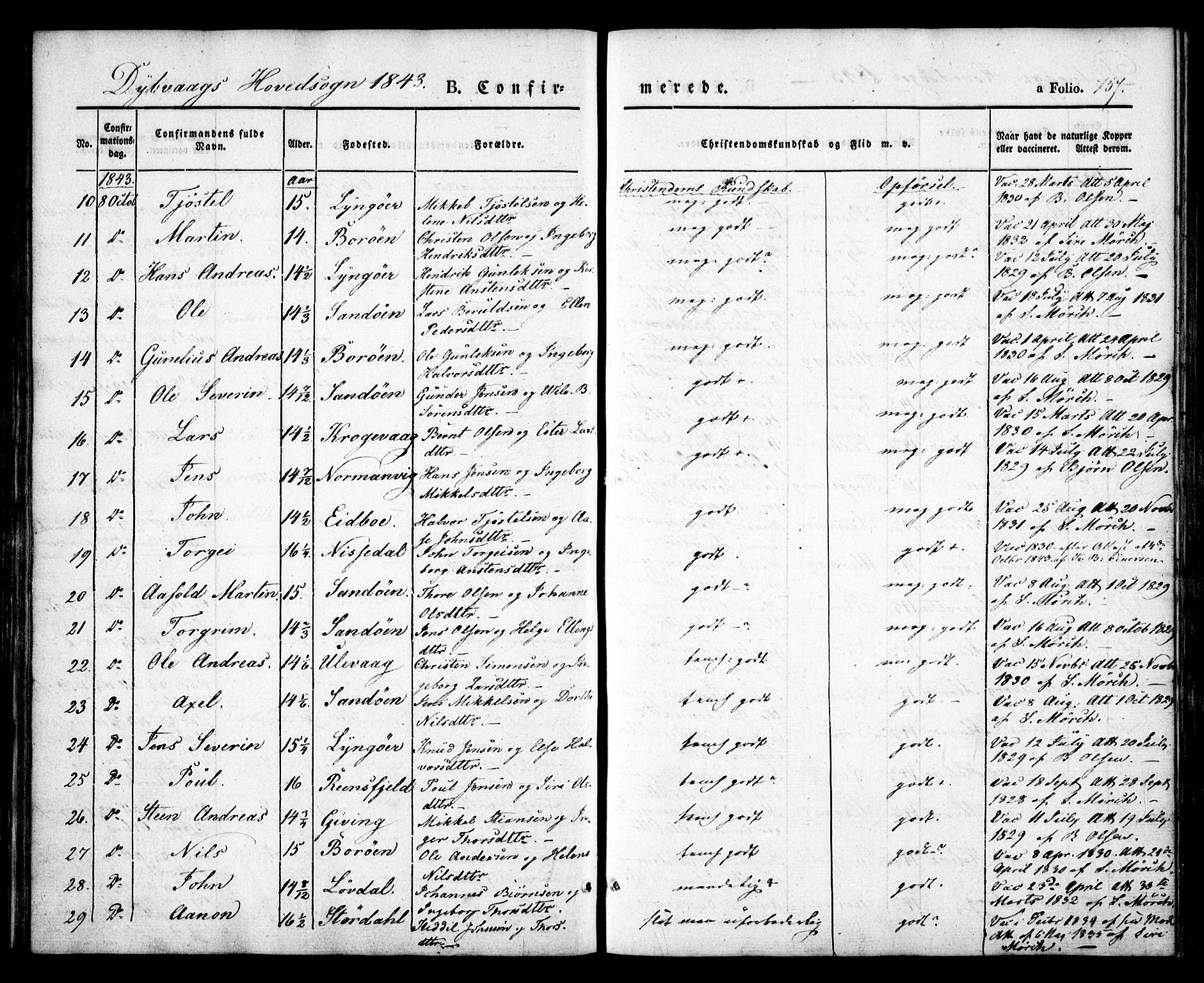 Dypvåg sokneprestkontor, AV/SAK-1111-0007/F/Fa/Faa/L0005: Parish register (official) no. A 5, 1841-1854, p. 157