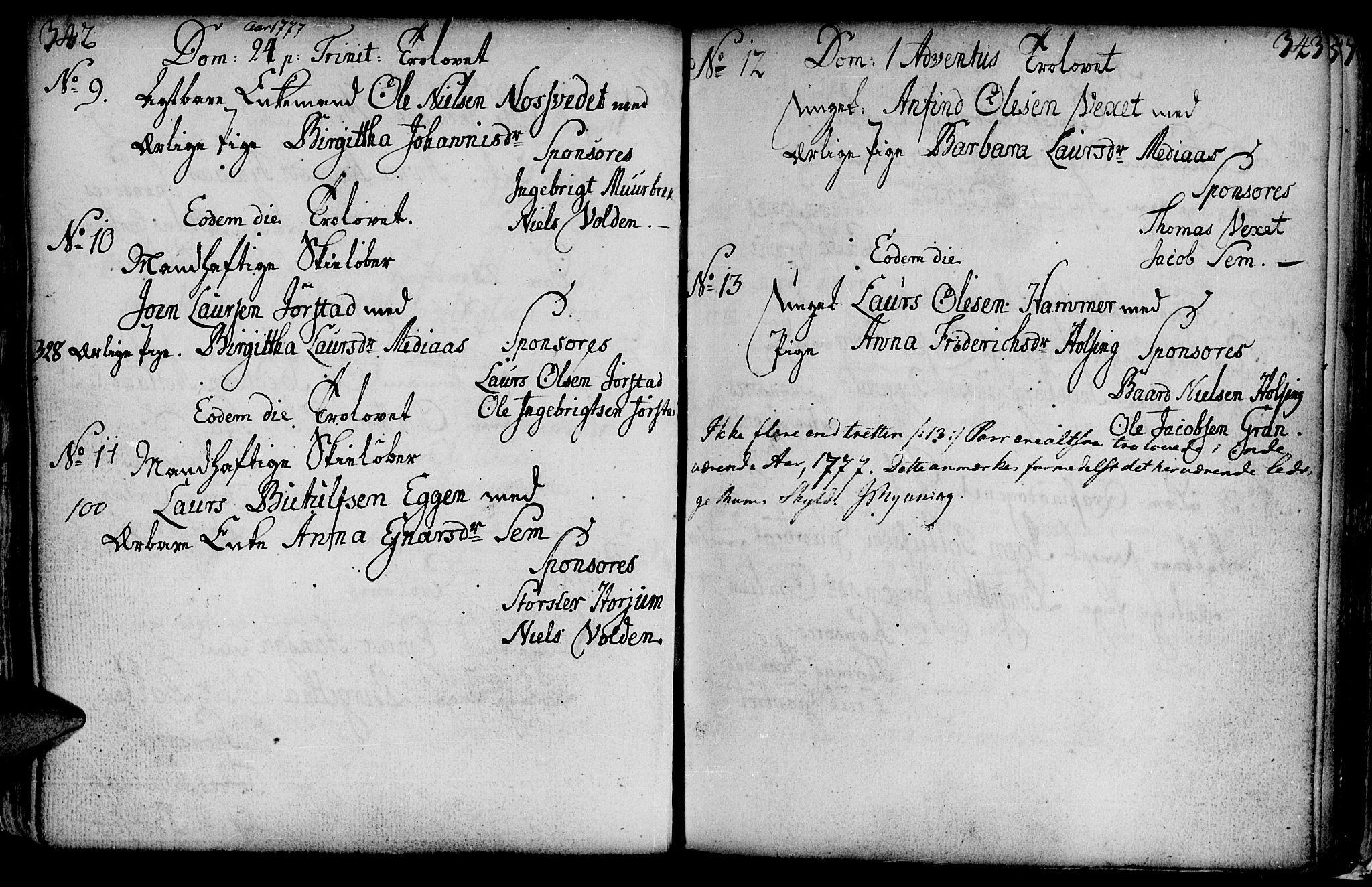 Ministerialprotokoller, klokkerbøker og fødselsregistre - Nord-Trøndelag, SAT/A-1458/749/L0467: Parish register (official) no. 749A01, 1733-1787, p. 342-343