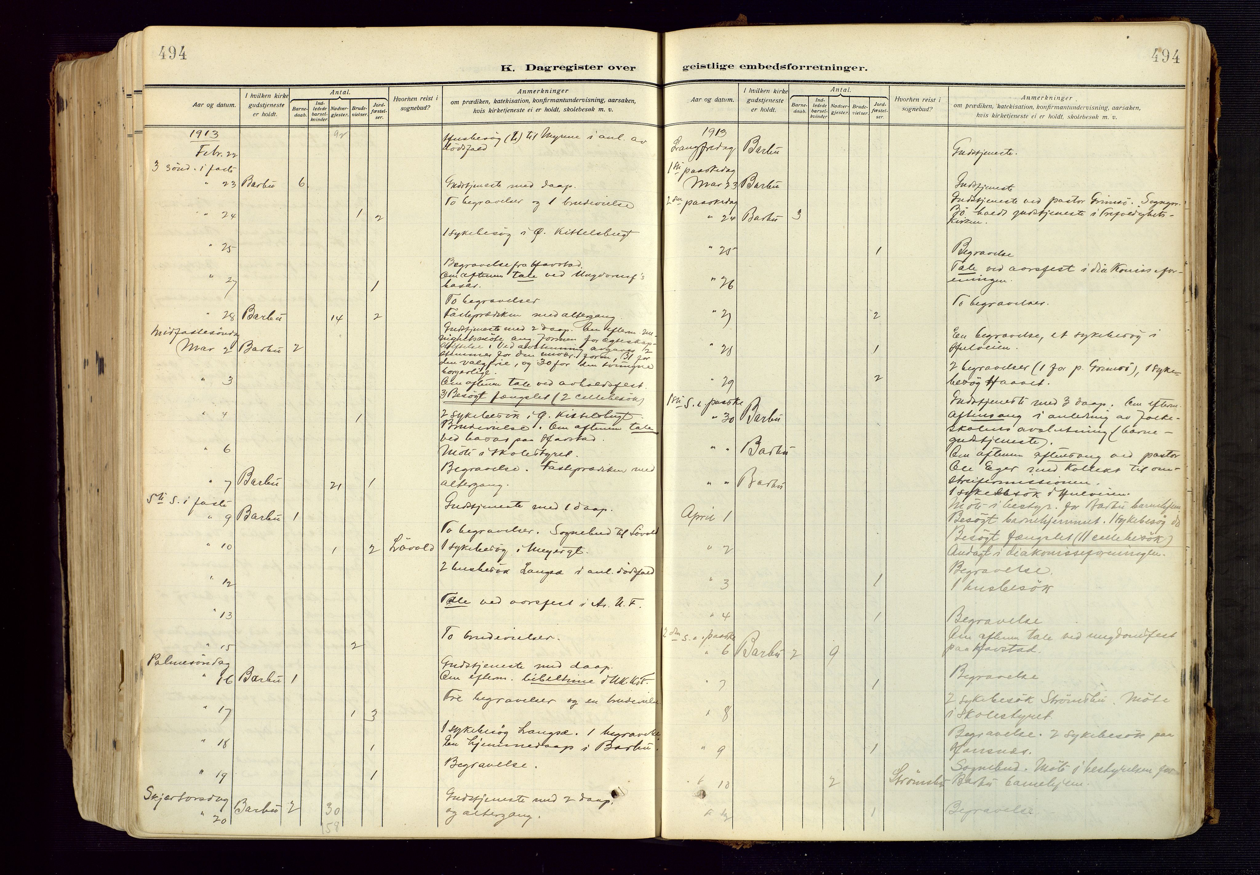 Barbu sokneprestkontor, AV/SAK-1111-0003/F/Fa/L0006: Parish register (official) no. A 6, 1910-1929, p. 494